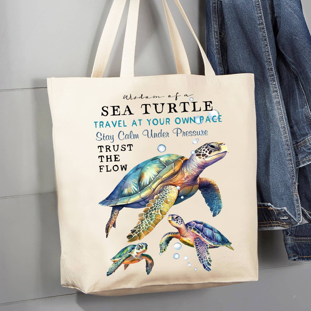 Coastal Sea Turtle Wisdom Ocean 12 oz Canvas Tote Bag