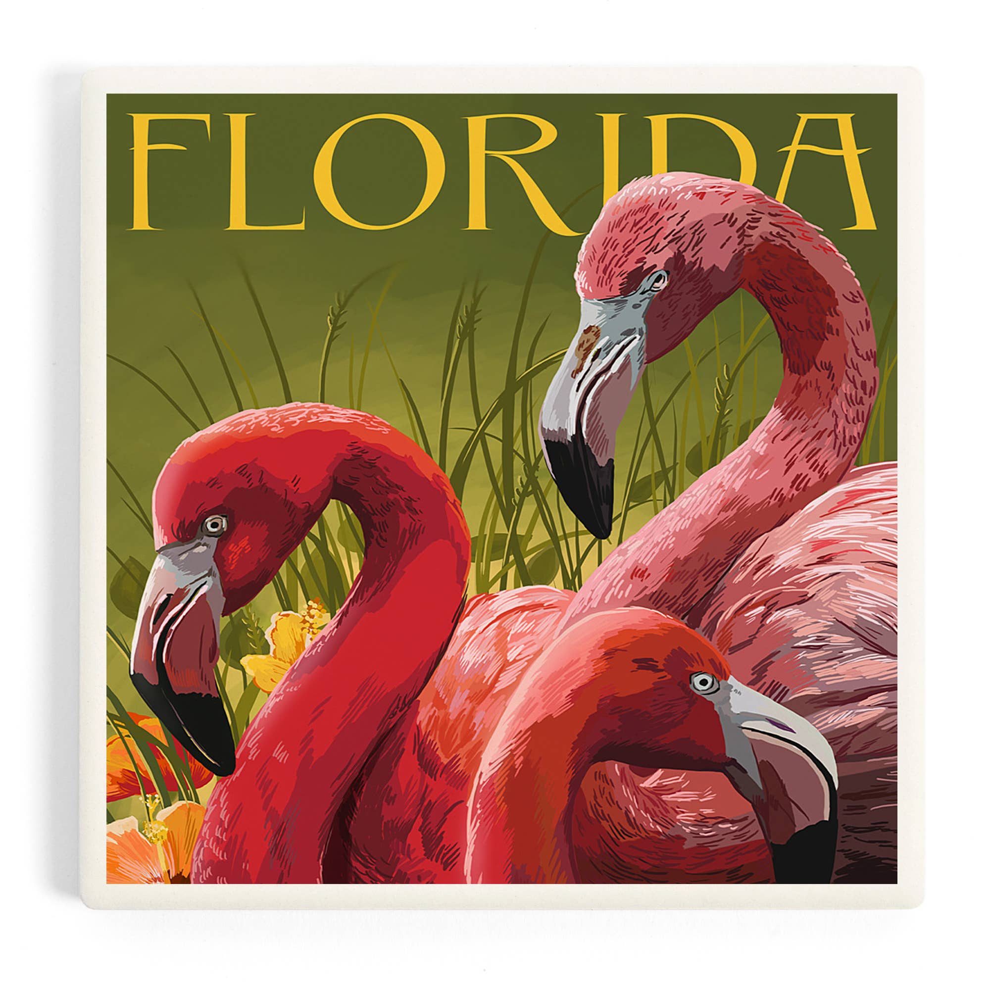 CERAMIC COASTER Florida, Pink Flamingos