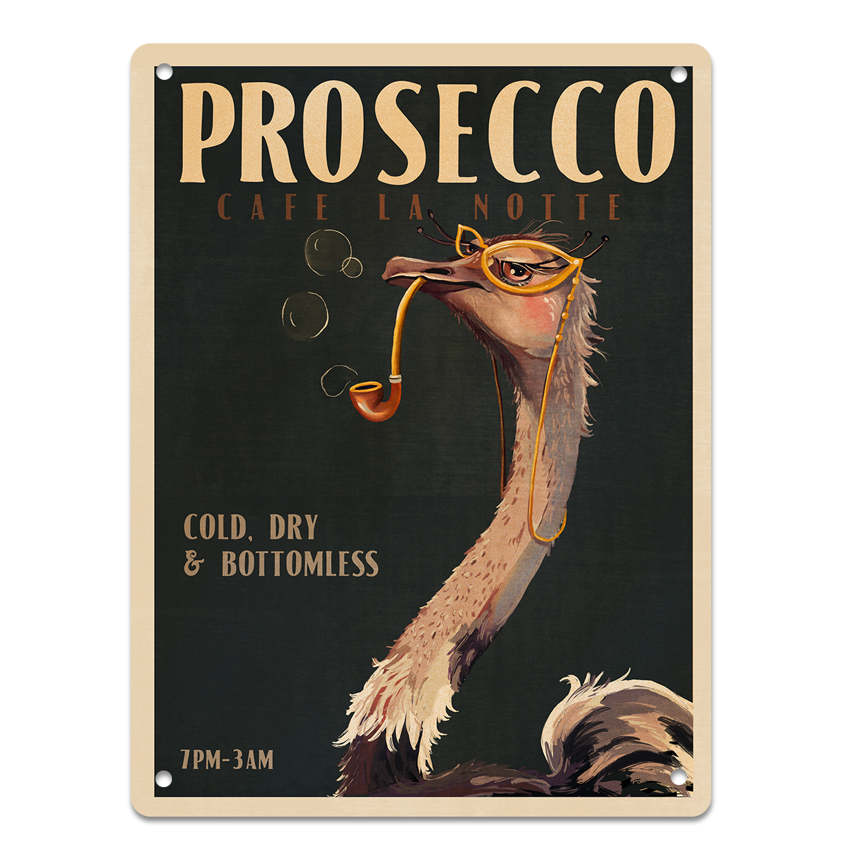 Vintage Prosecco Art Print. Art Deco Champagne Bar Ostrich