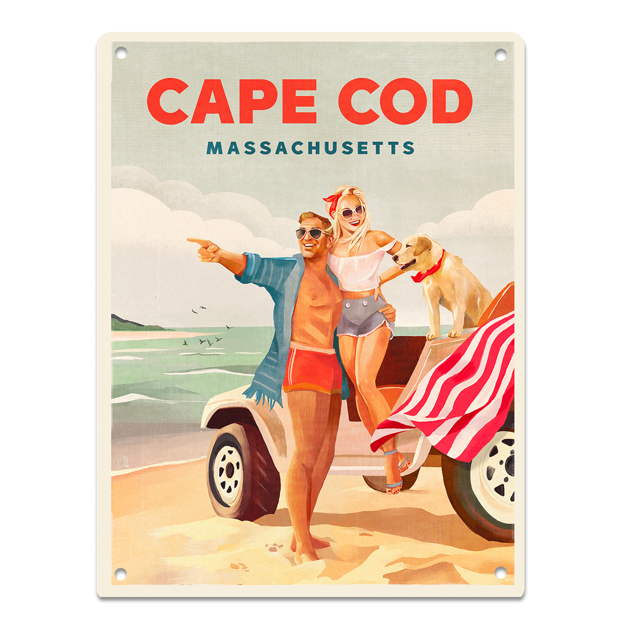 Cape Cod, Massachusetts Vintage Travel Art Metal Sign
