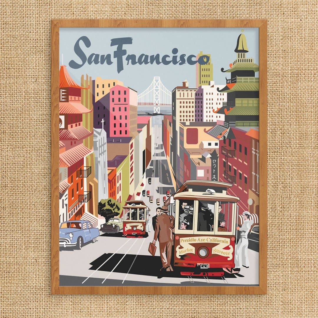 11'' x 14'' San Francisco Cable Car & Bay Bridge View Print