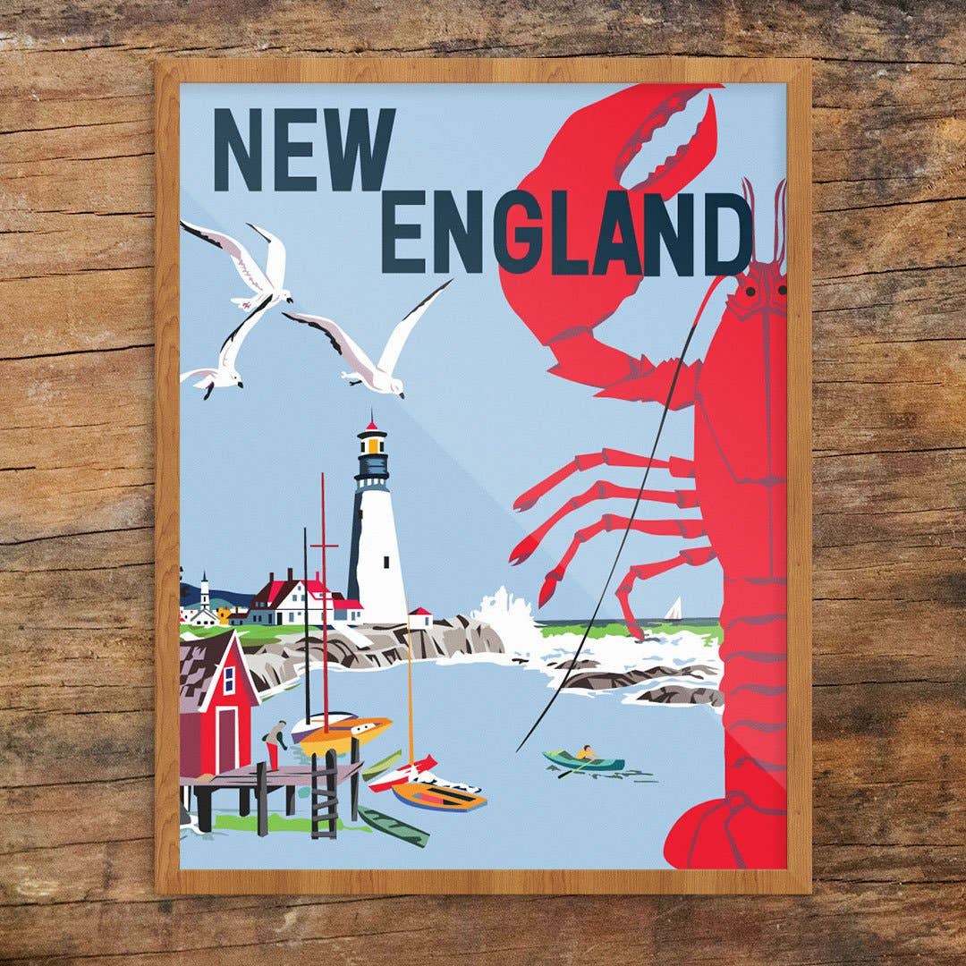 11'' x 14'' New England Lobster & Seaside Print