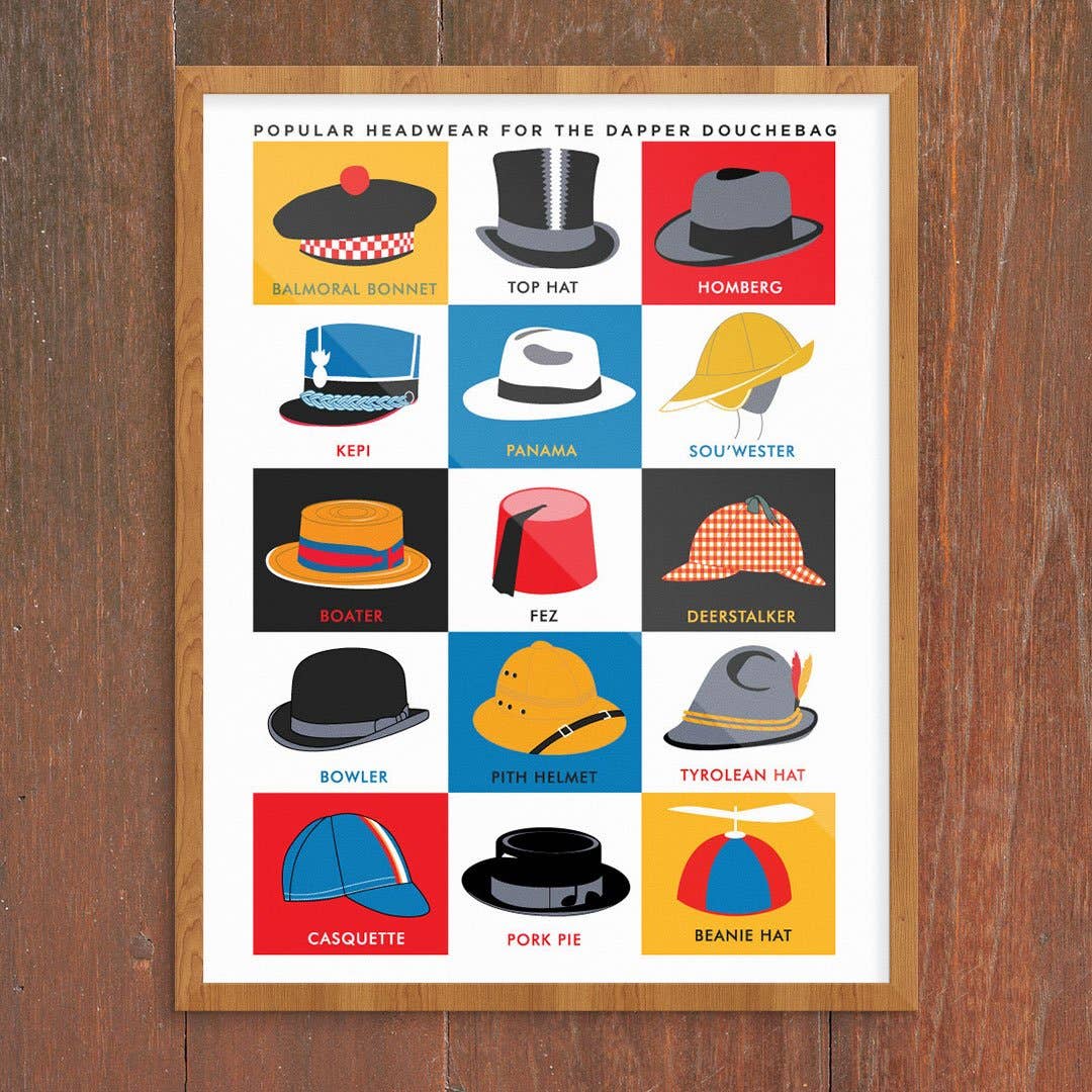 11'' x 14'' Popular Headwear for the Dapper Douchebag Print