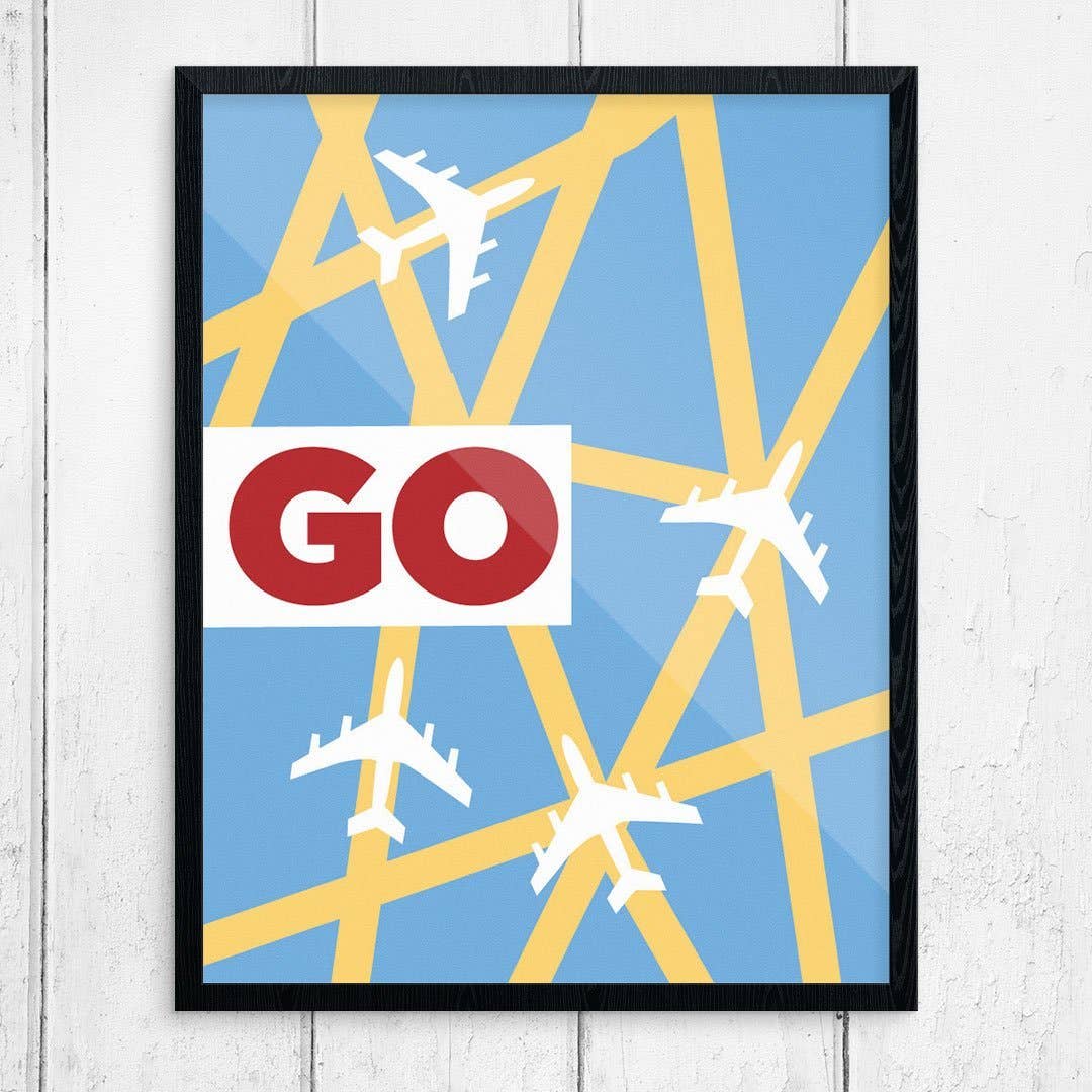 11'' x 14'' Go Airplane Travel Grid Print