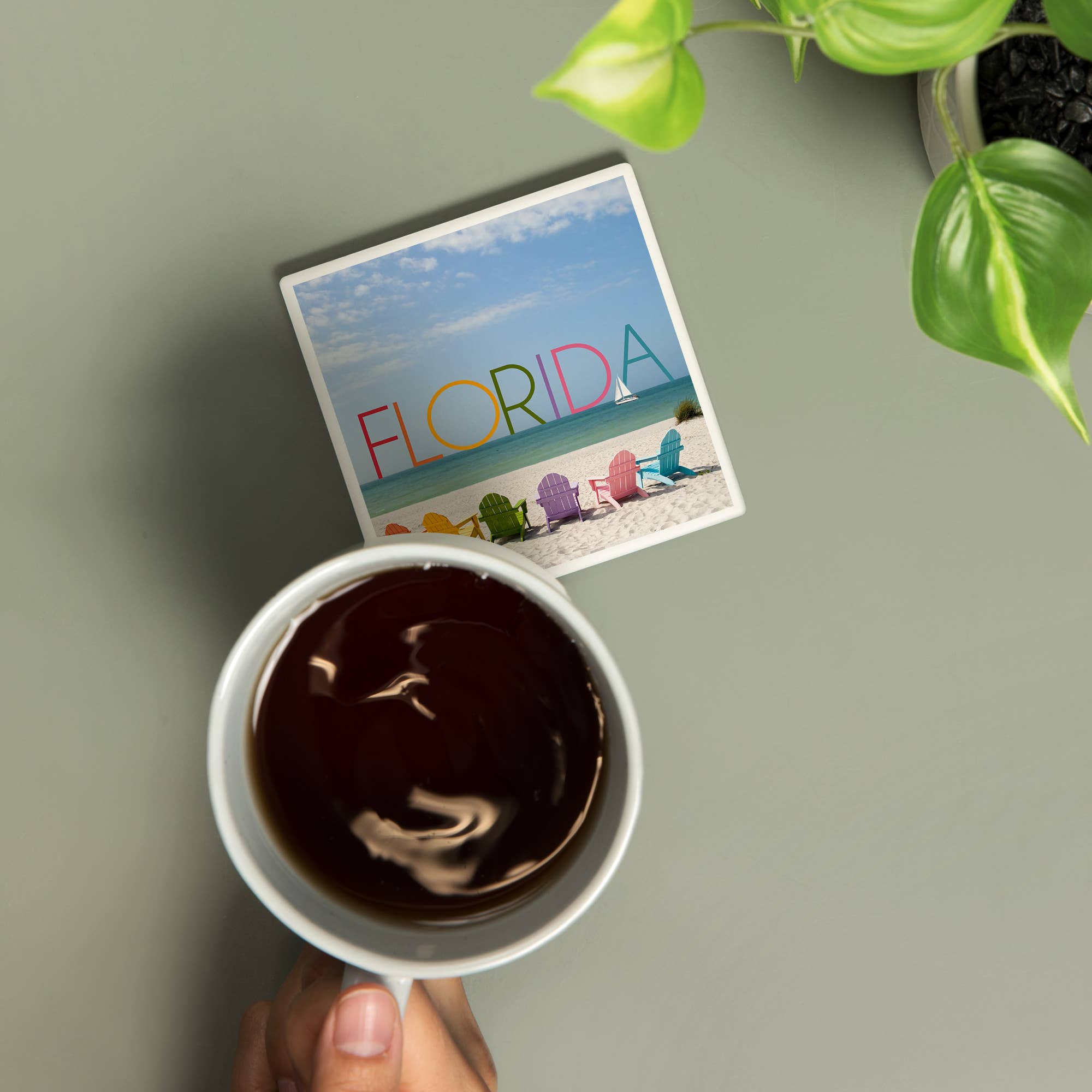 CERAMIC COASTER Florida, Colorful Beach Chairs