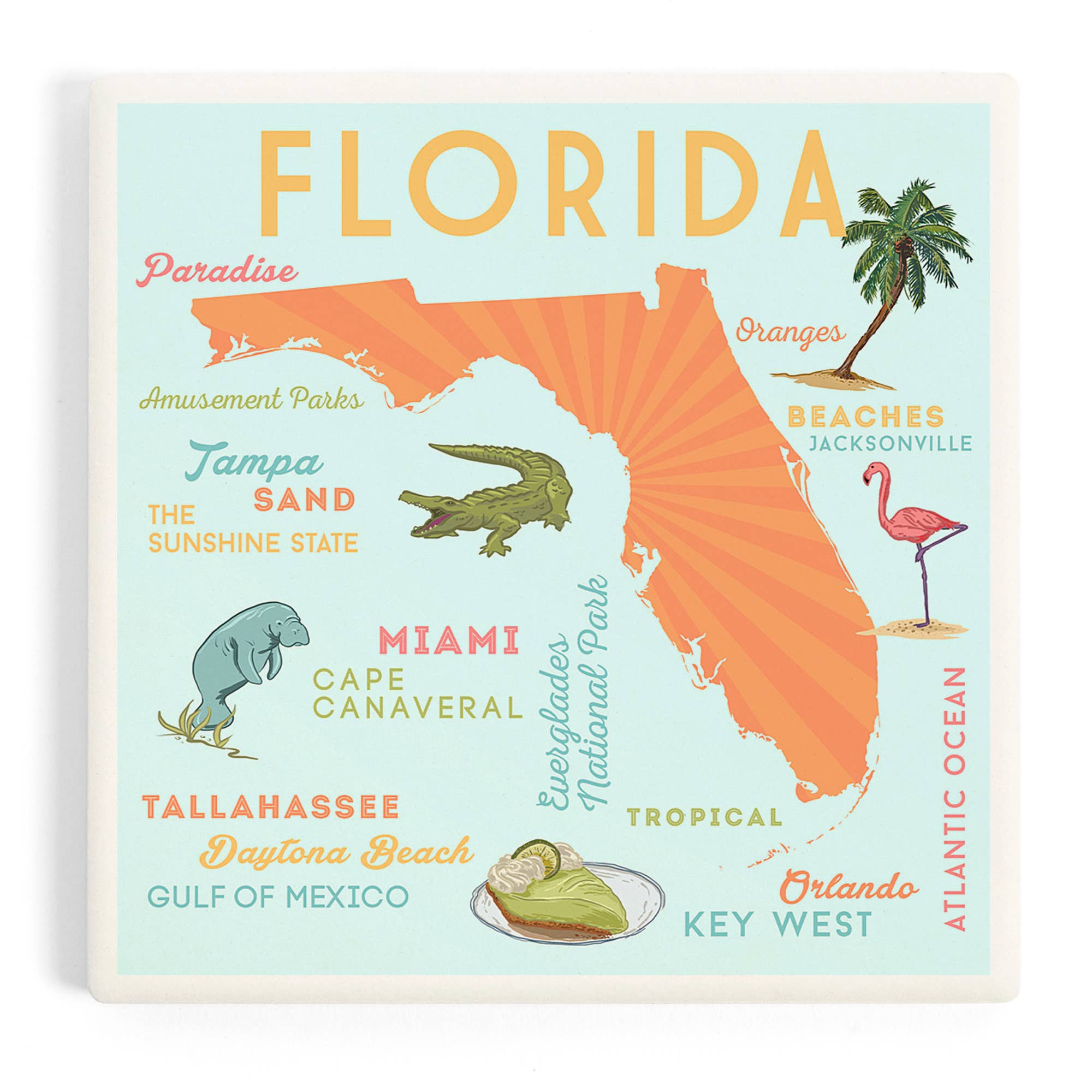 CERAMIC COASTER Florida, Typography & Icons
