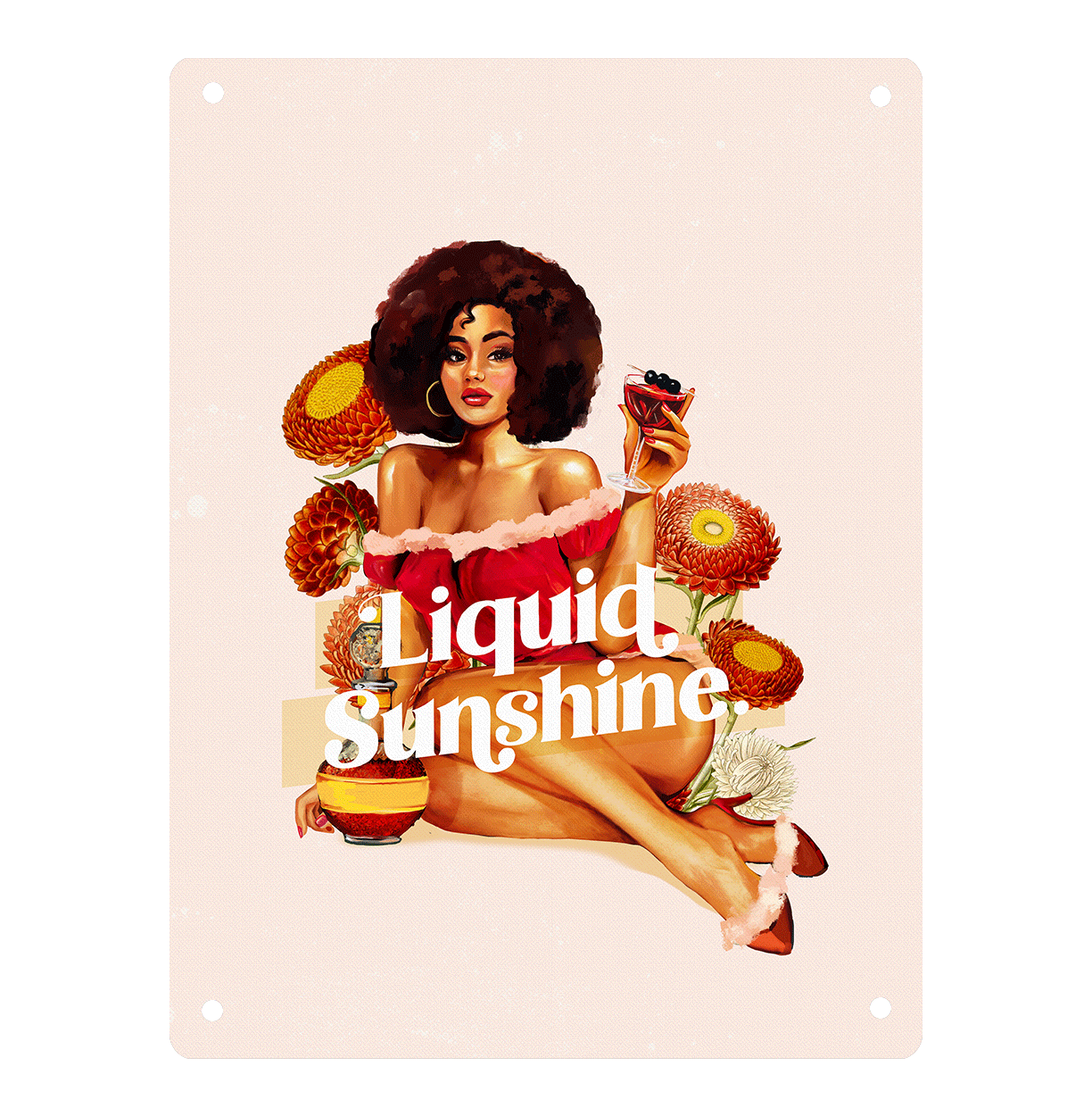 Liquid Sunshine: Cool Vintage Pinup Girl Cocktail Bar Print