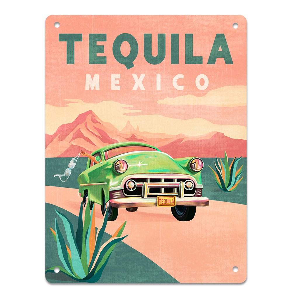 Tequila, Mexico Vintage Travel Art 10.5 x 14" Metal Sign