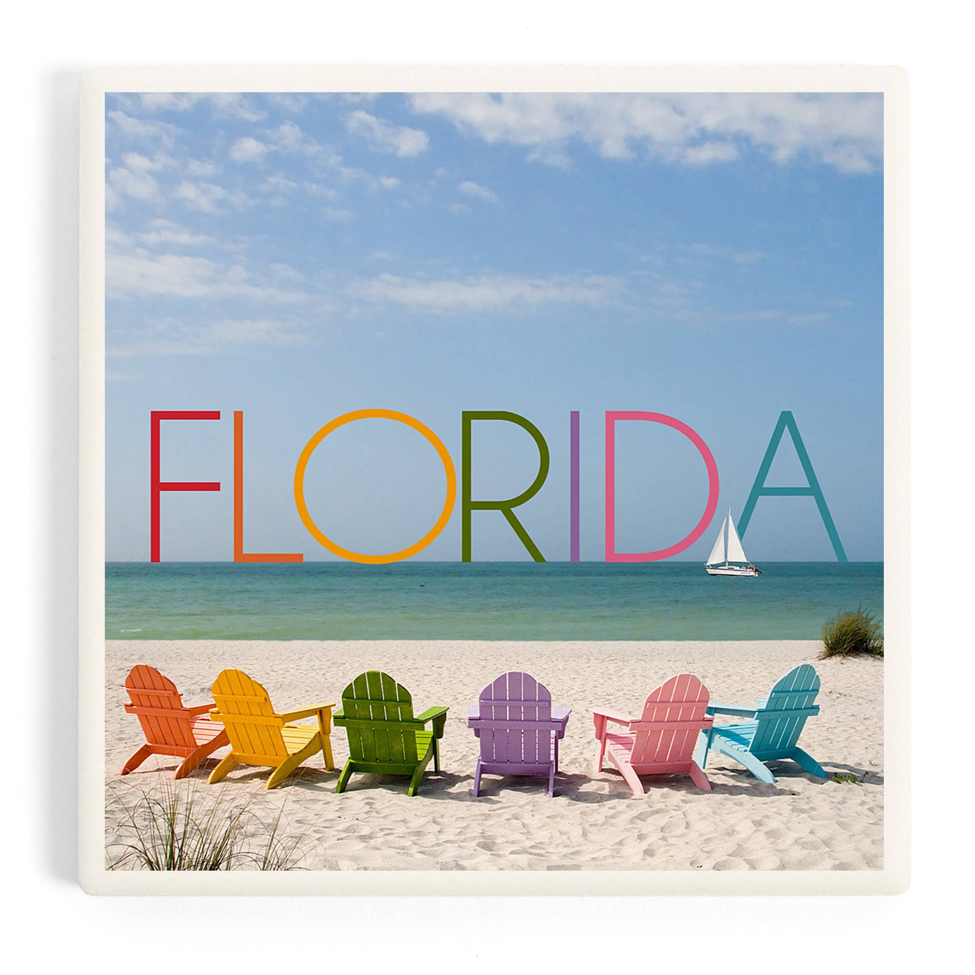 CERAMIC COASTER Florida, Colorful Beach Chairs