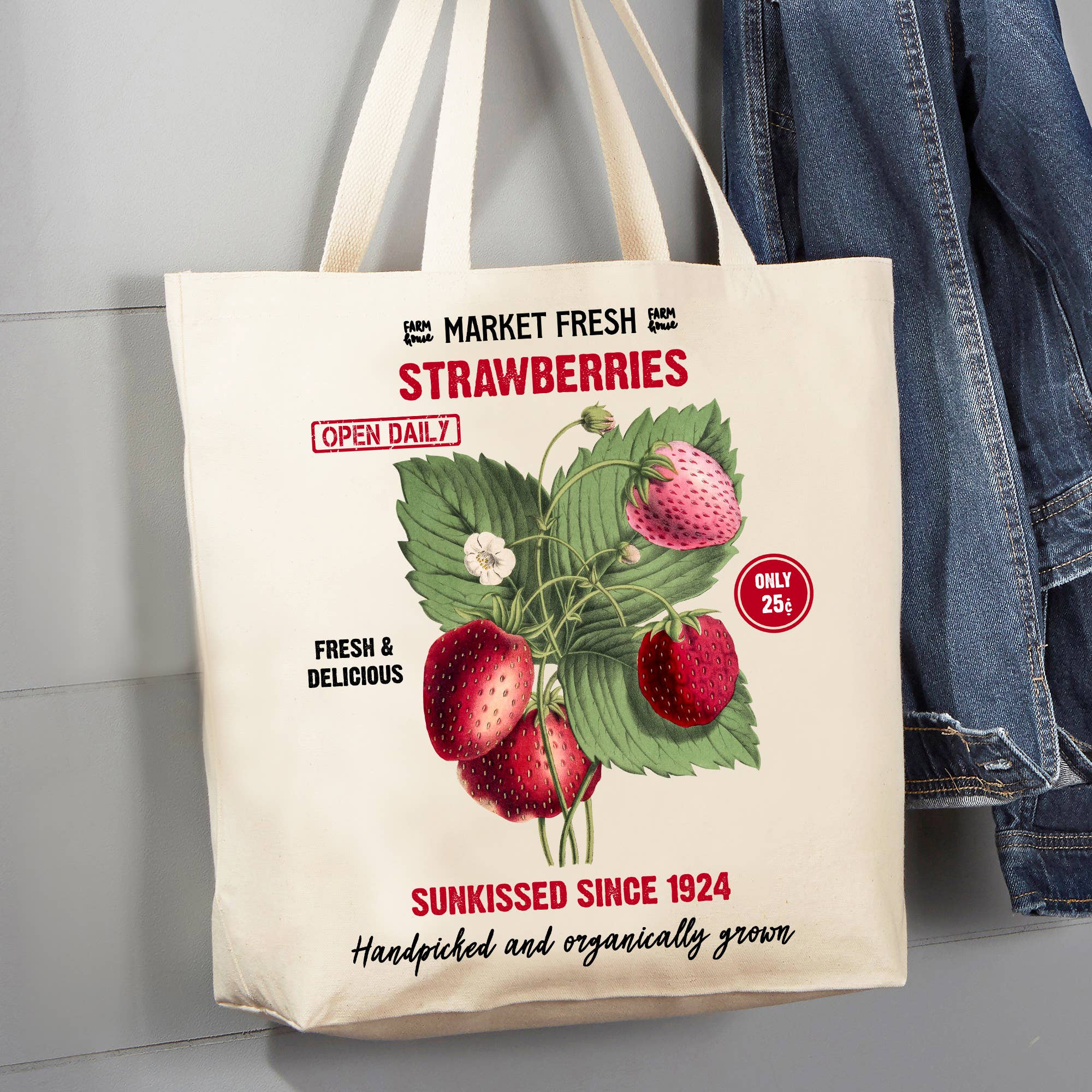 Farm Fresh Summer Strawberries 12 oz Canvas Tote Bag