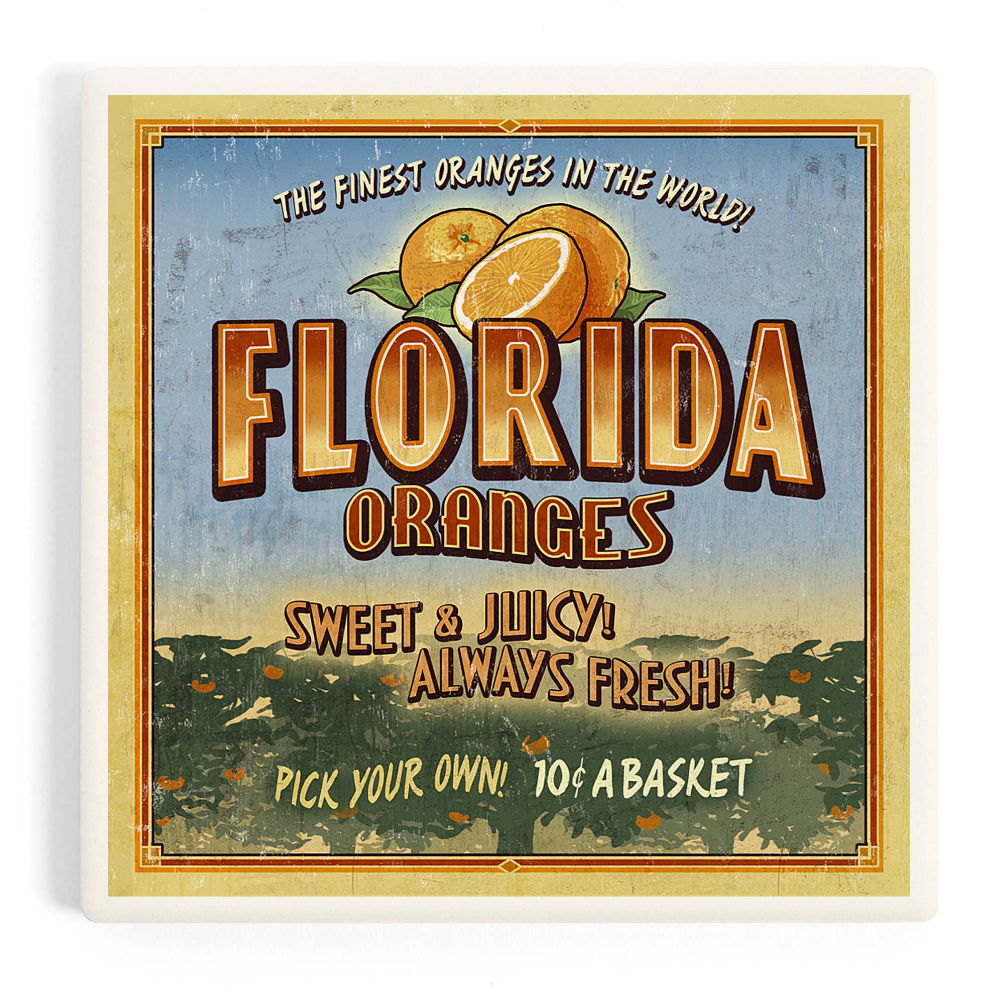 CERAMIC COASTER Florida, Orange Orchard Sign