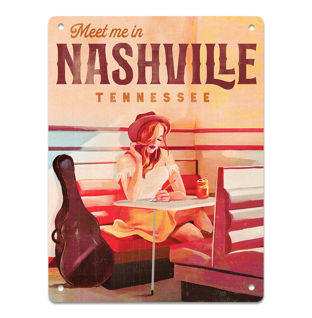 Retro Nashville Tennessee Art Print. Vintage Travel Poster