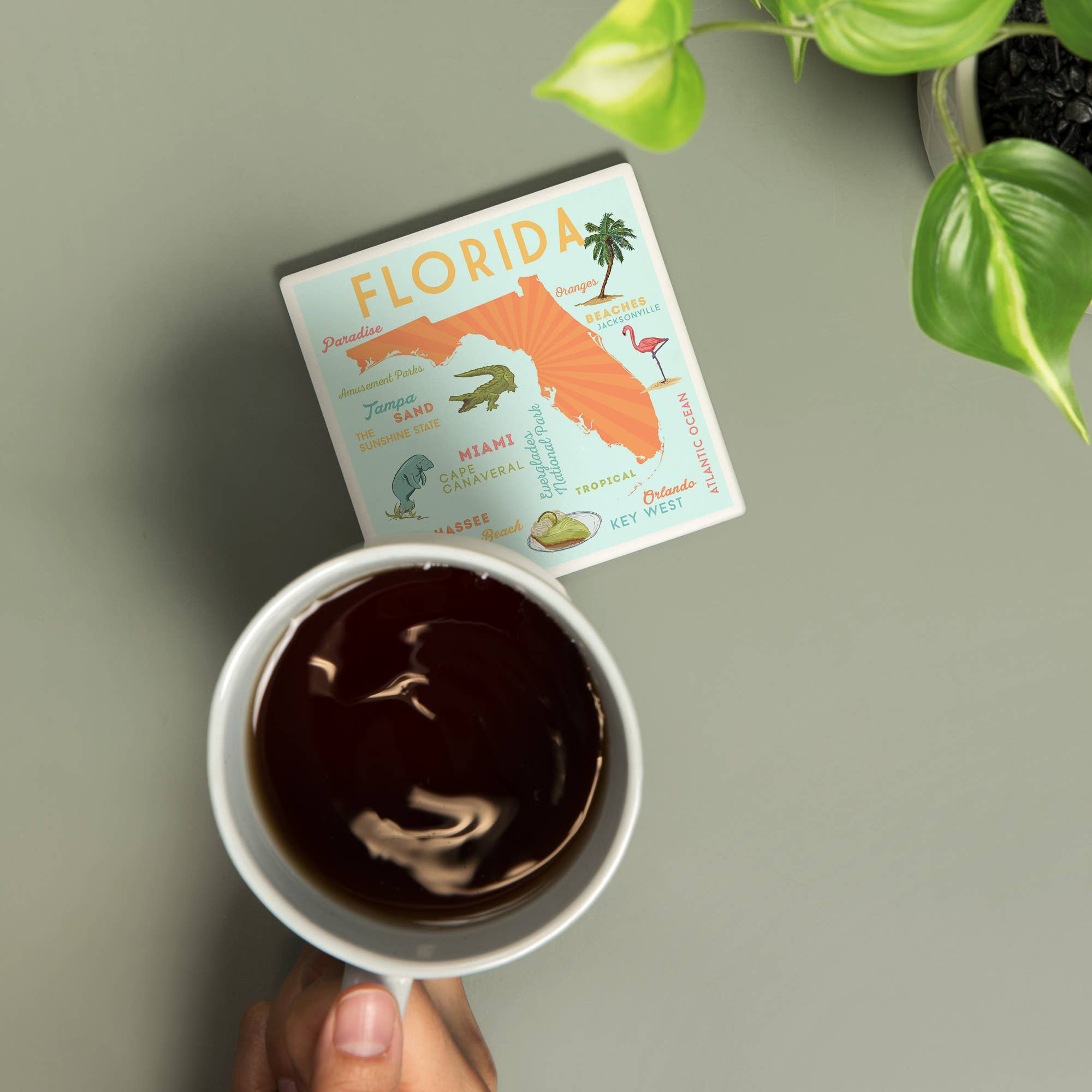 CERAMIC COASTER Florida, Typography & Icons