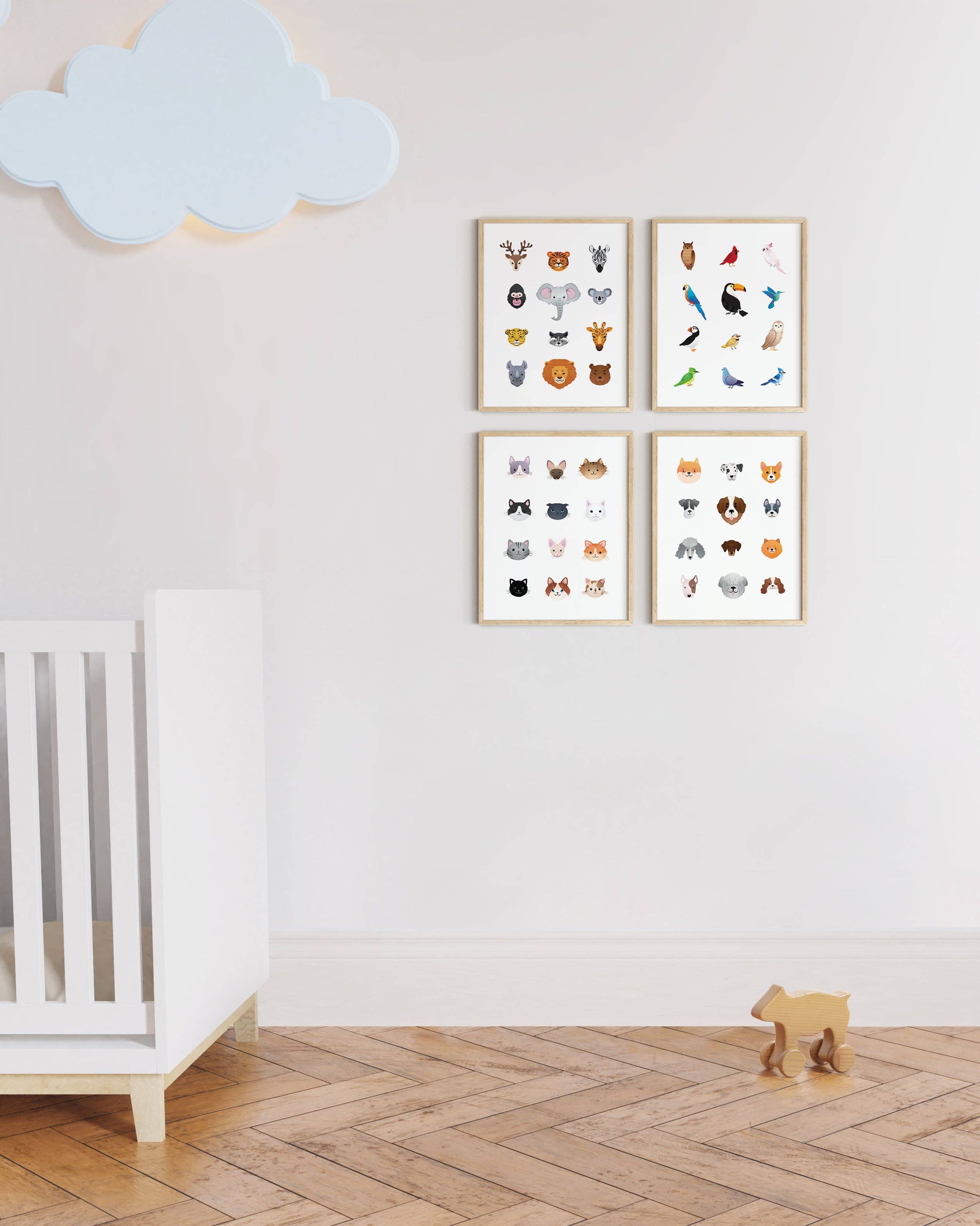 Animal Faces Chart Kids Wall Art Set