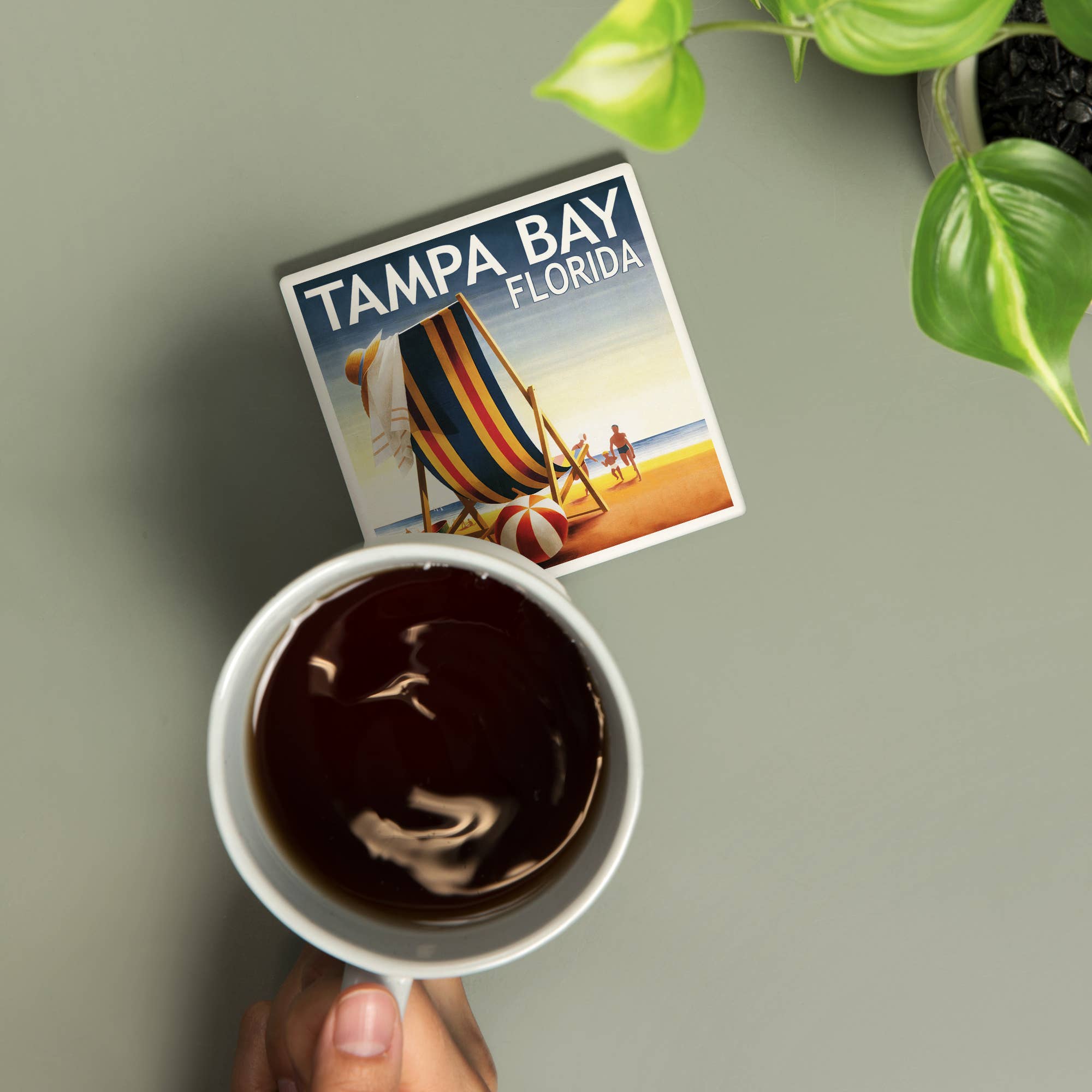 Ceramic Coaster Tampa Bay, Florida, Beach Chair and Ball …