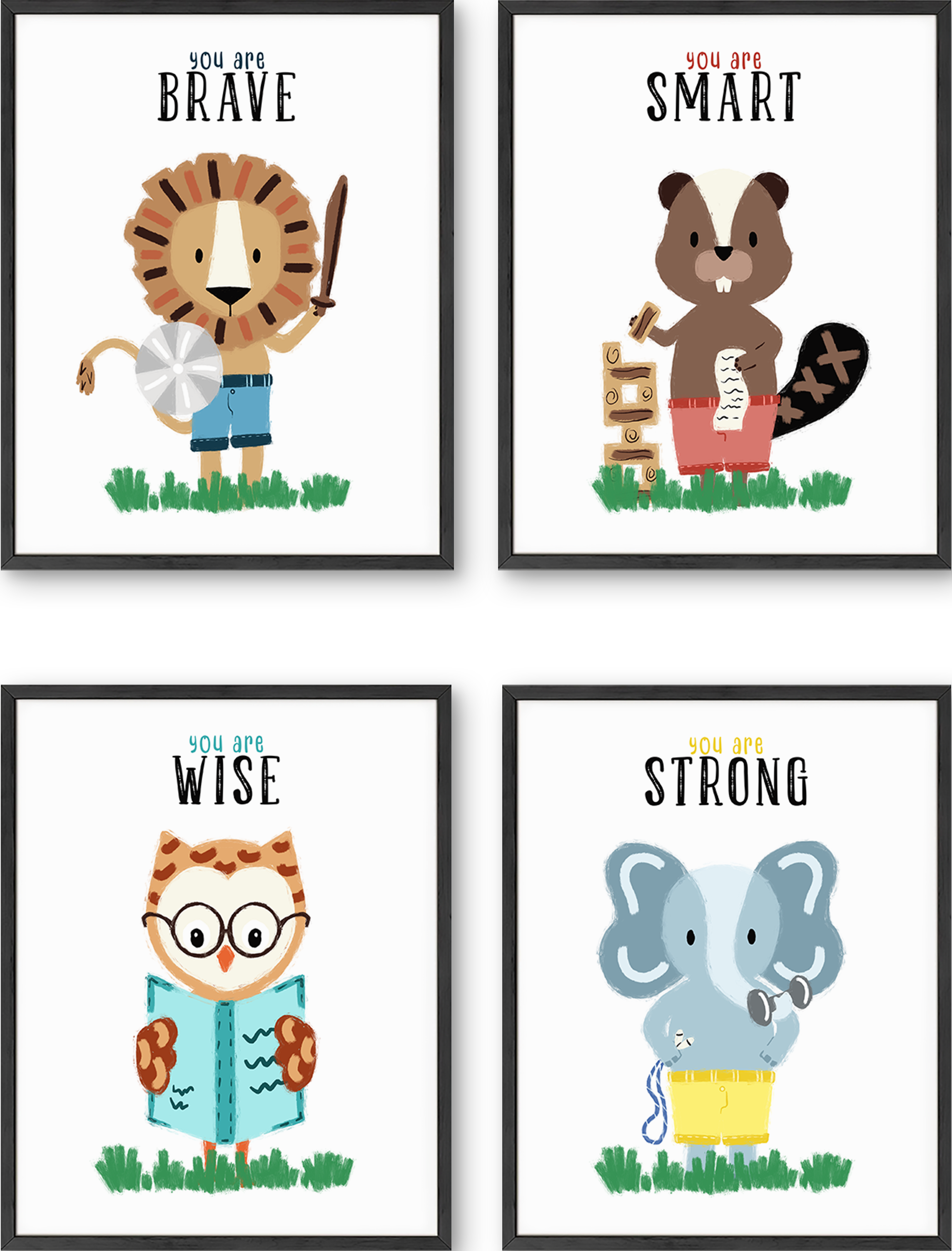 Animal Motivational Kids Wall Art Set