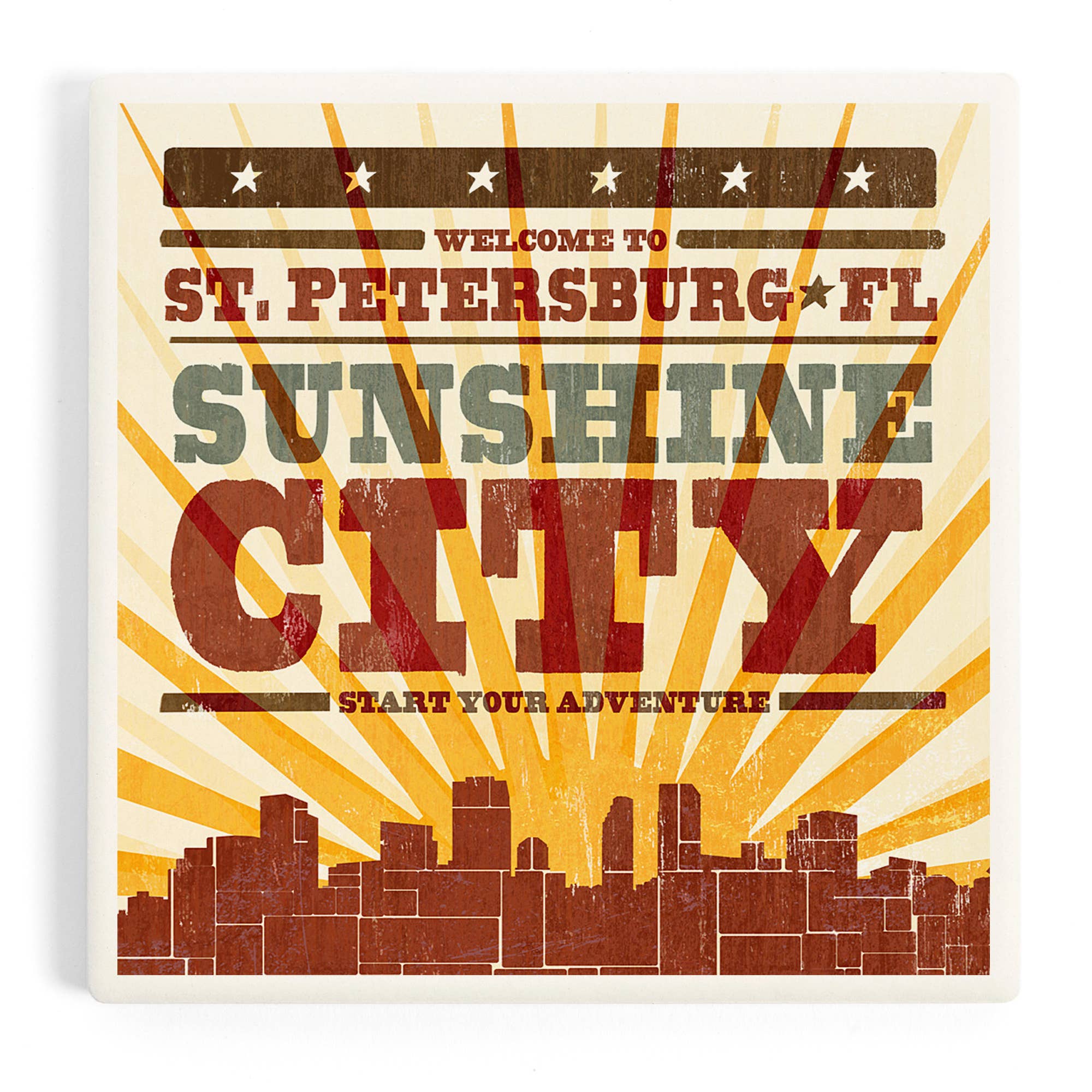 Ceramic Coaster St. Petersburg, Florida, Skyline and Sunb…