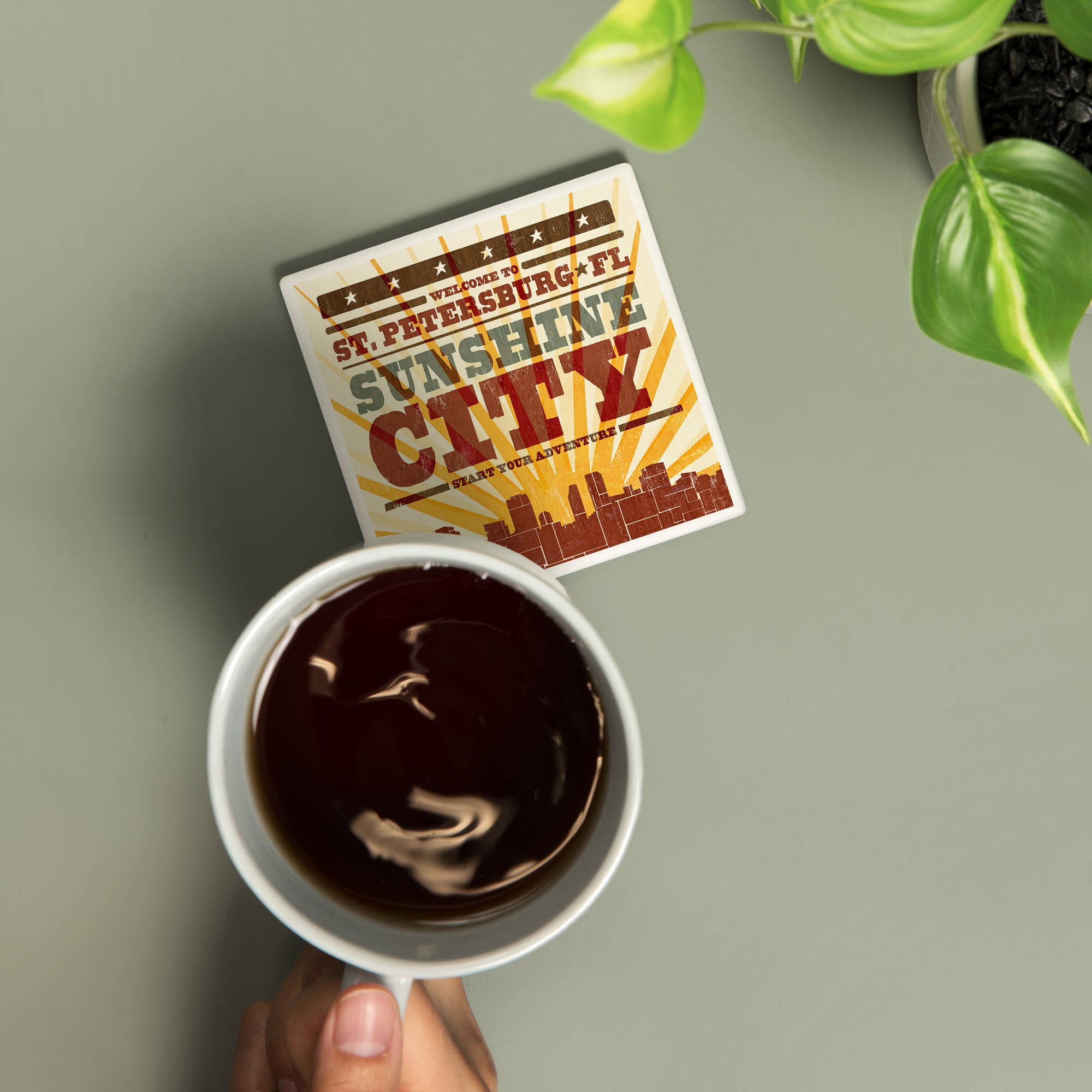 Ceramic Coaster St. Petersburg, Florida, Skyline and Sunb…