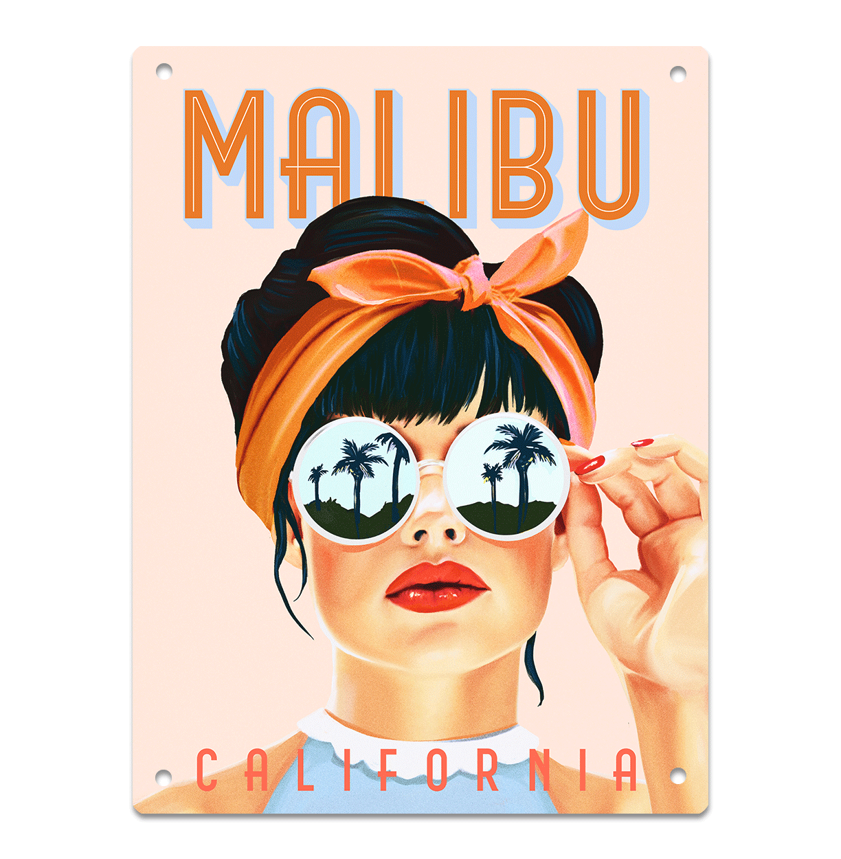 Malibu, California Cool Retro Travel Sign Of Sexy Pinup Girl