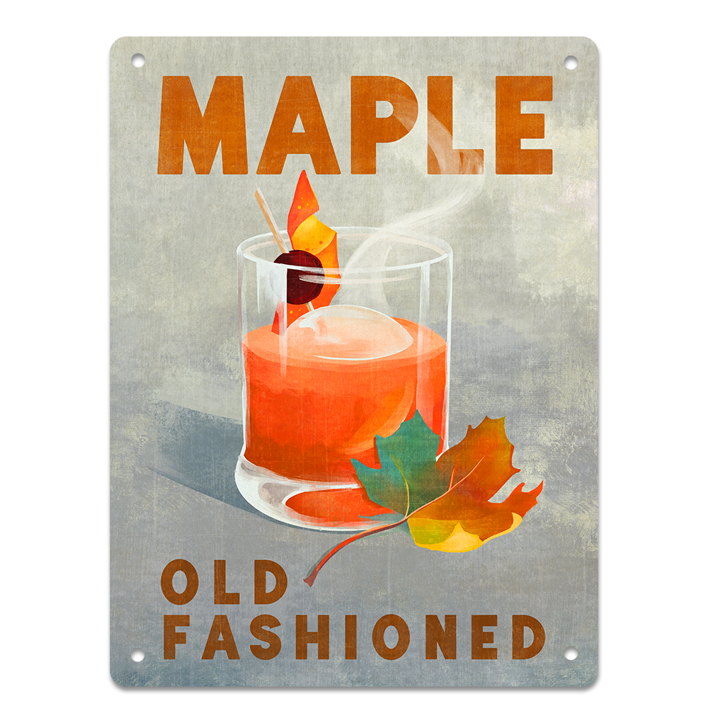 Maple Old Fashioned: Alcohol & Cocktail Aluminum Sign Art