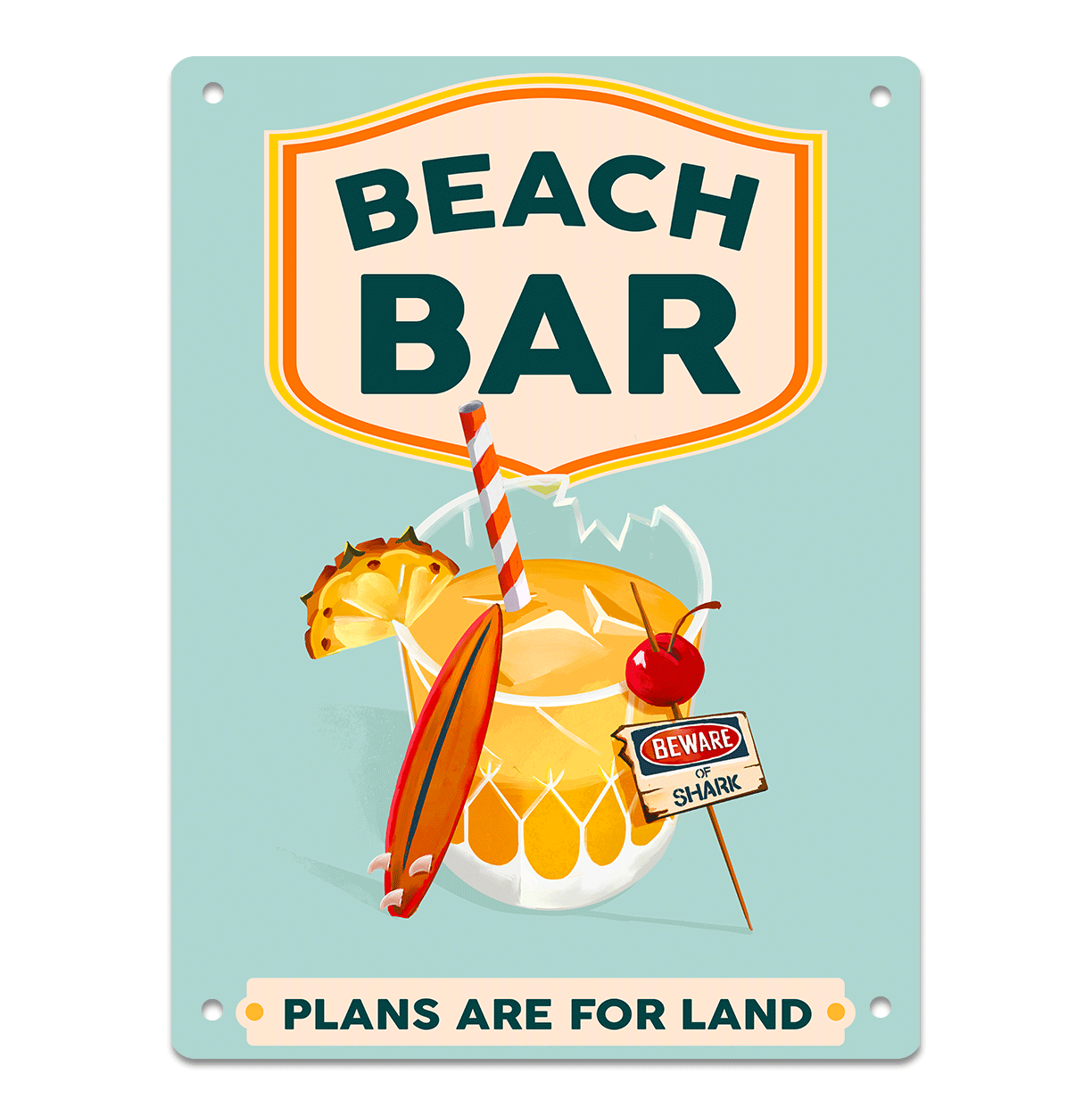 Beach Bar Metal Sign: Colorful Summer Tiki Cocktail Bar Art