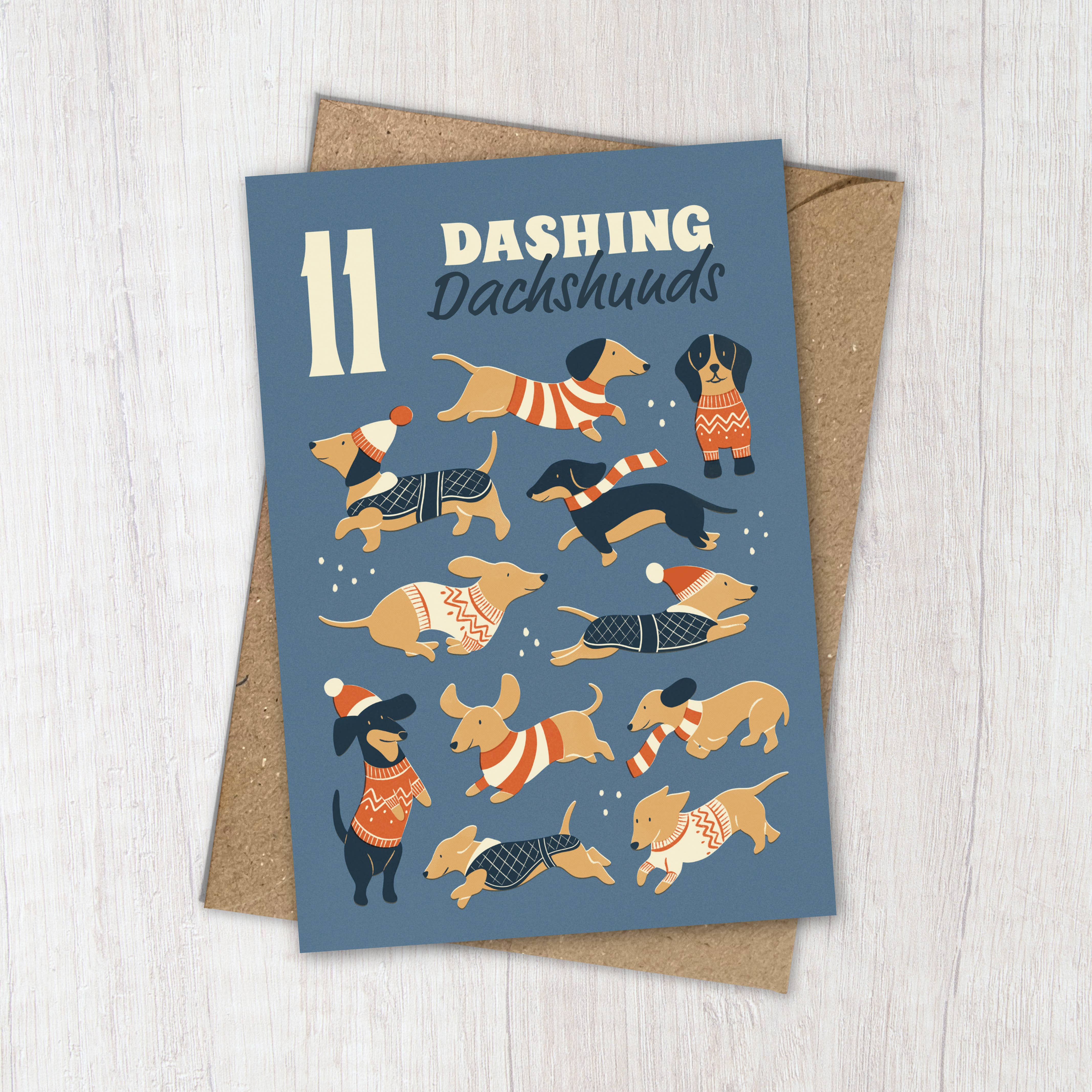 Dachshund | Fun & Retro Sausage Dog Recycled Christmas Card