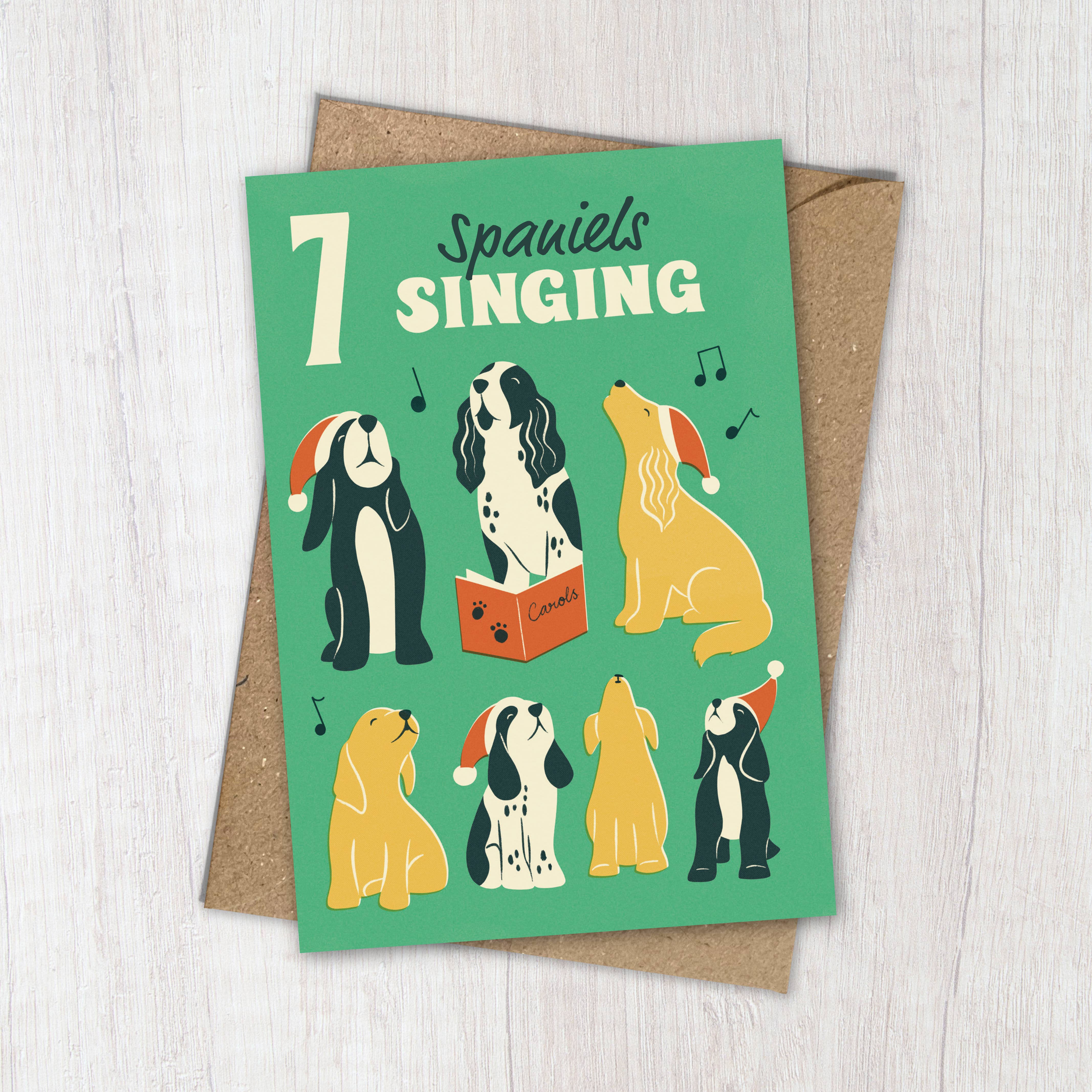 Spaniel | Fun & Retro Dog Recycled Christmas Card