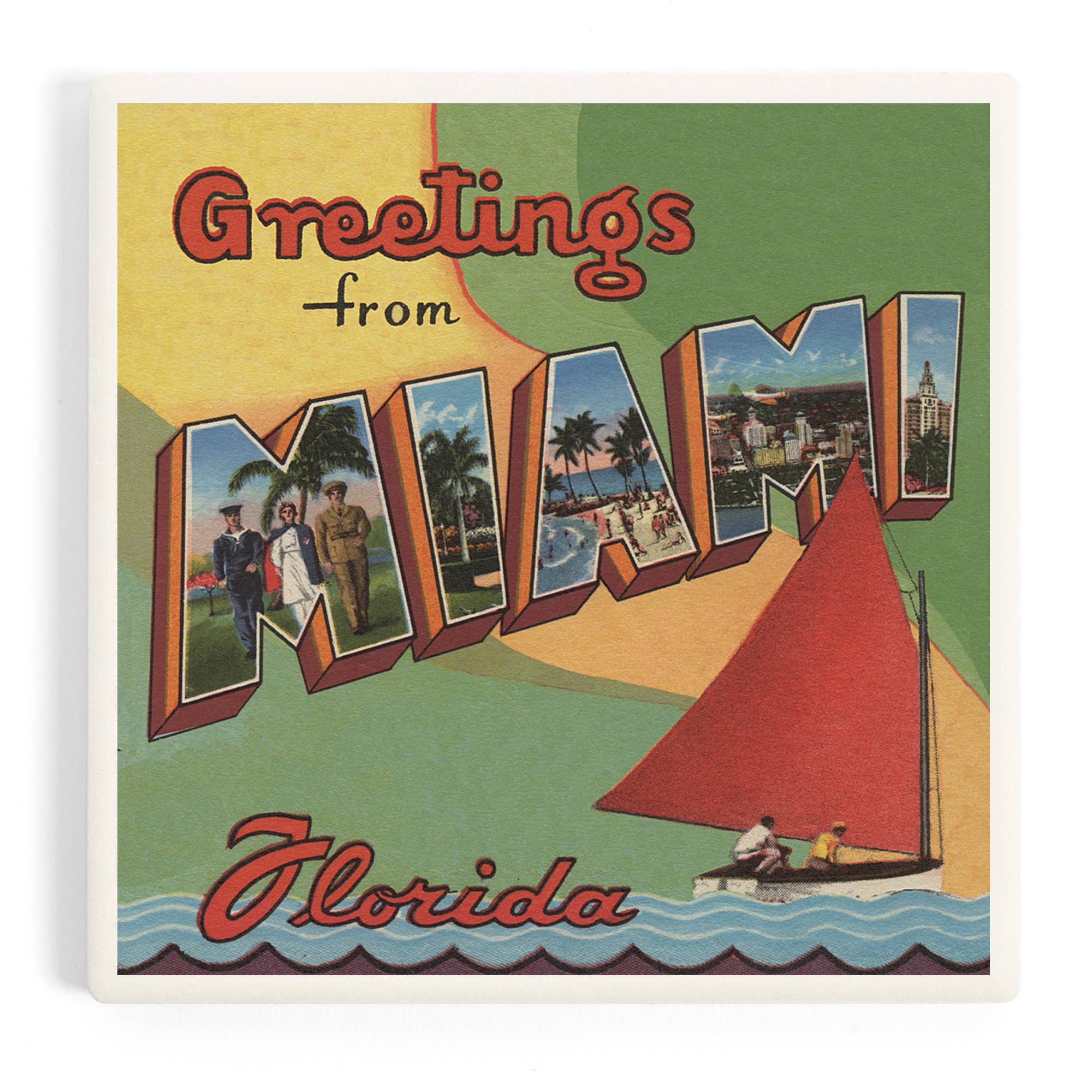 CERAMIC COASTER Miami, Florida, Large Letter Scenes