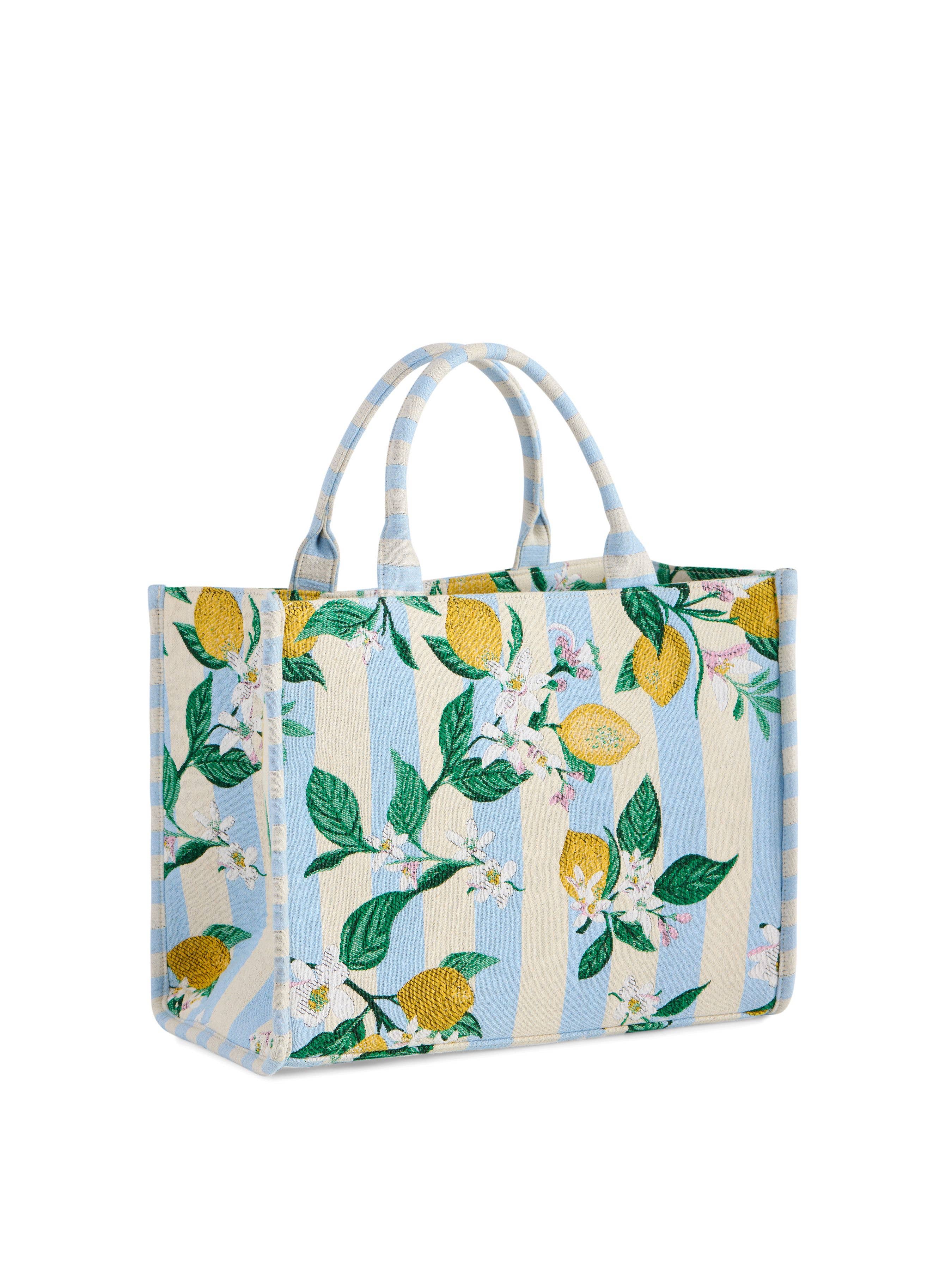 LEMON STRIPE JACQUARD TOTE,BLUE