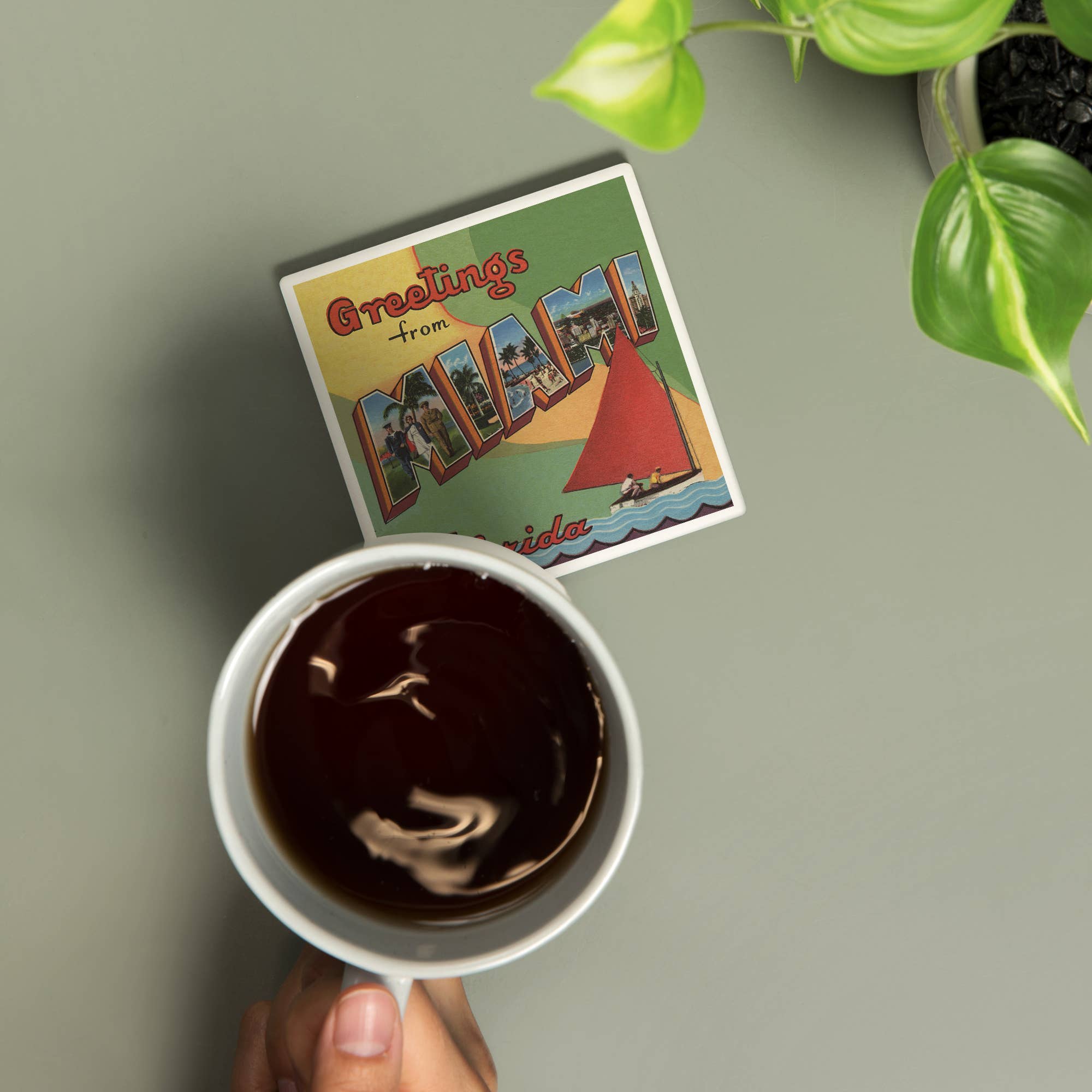 CERAMIC COASTER Miami, Florida, Large Letter Scenes