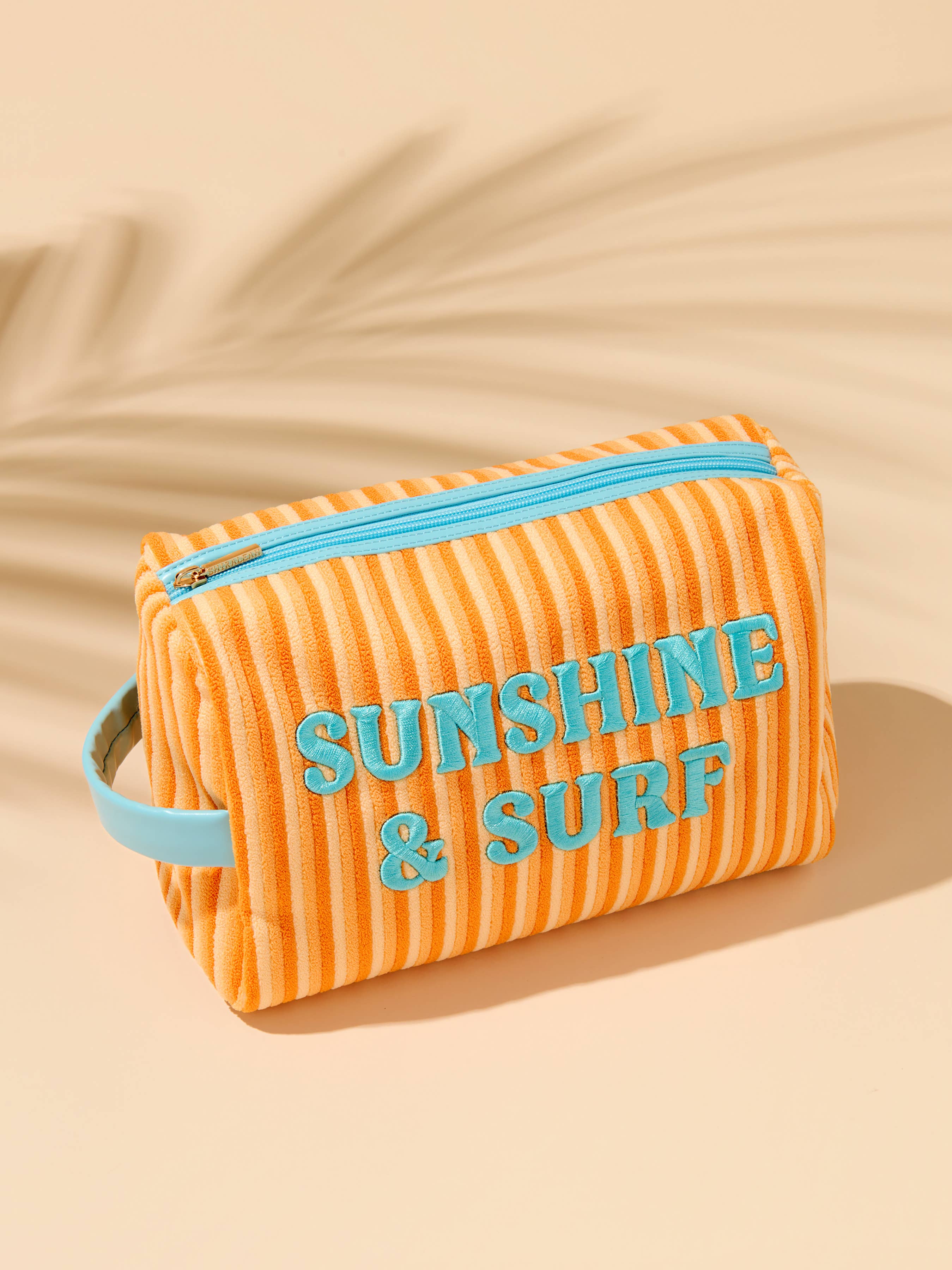 "SUNSHINE & SURF" LARGE ZIP POUCH,ORANGE
