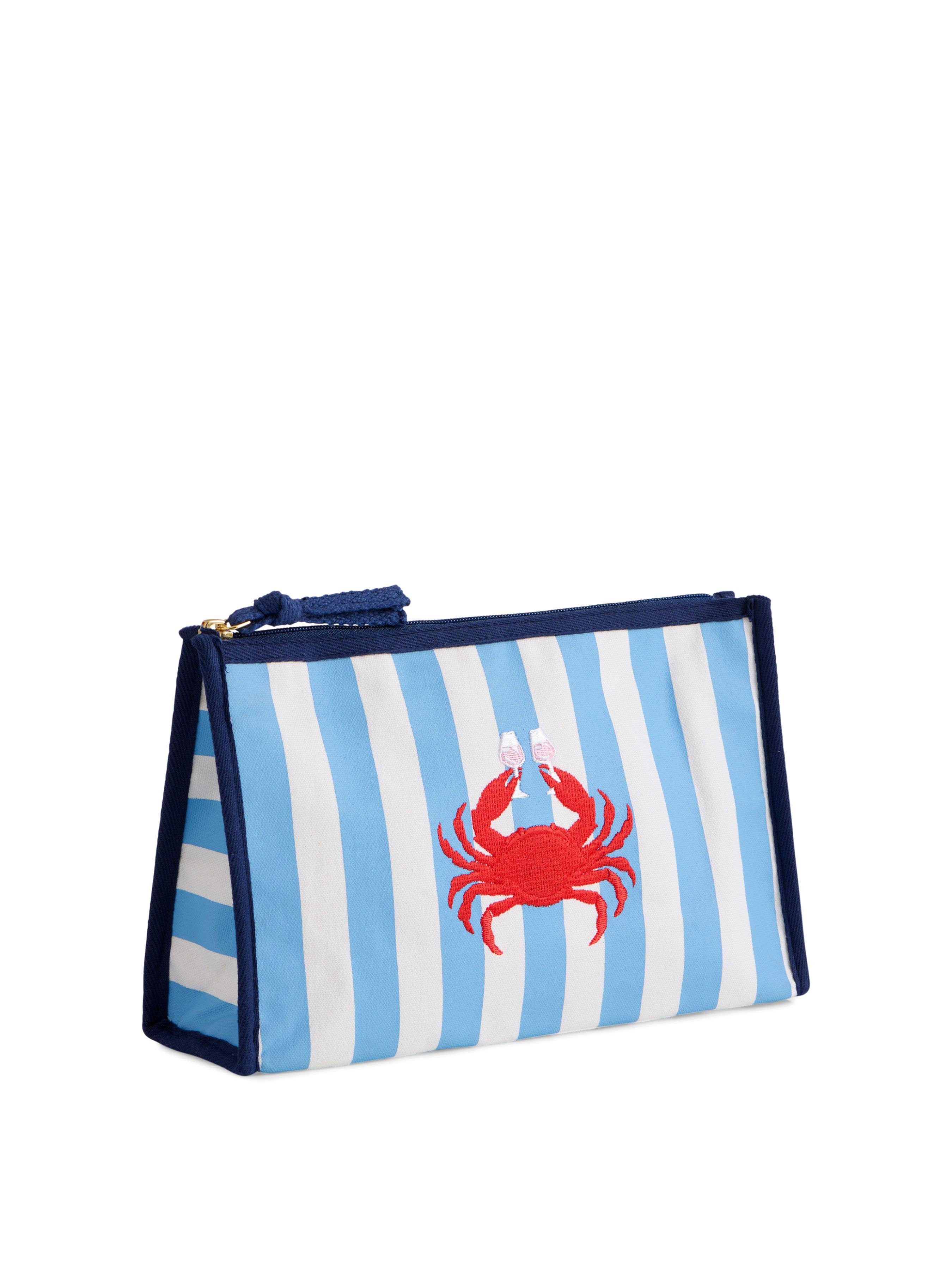CRAB & ROSÉ ZIP POUCH,BLUE