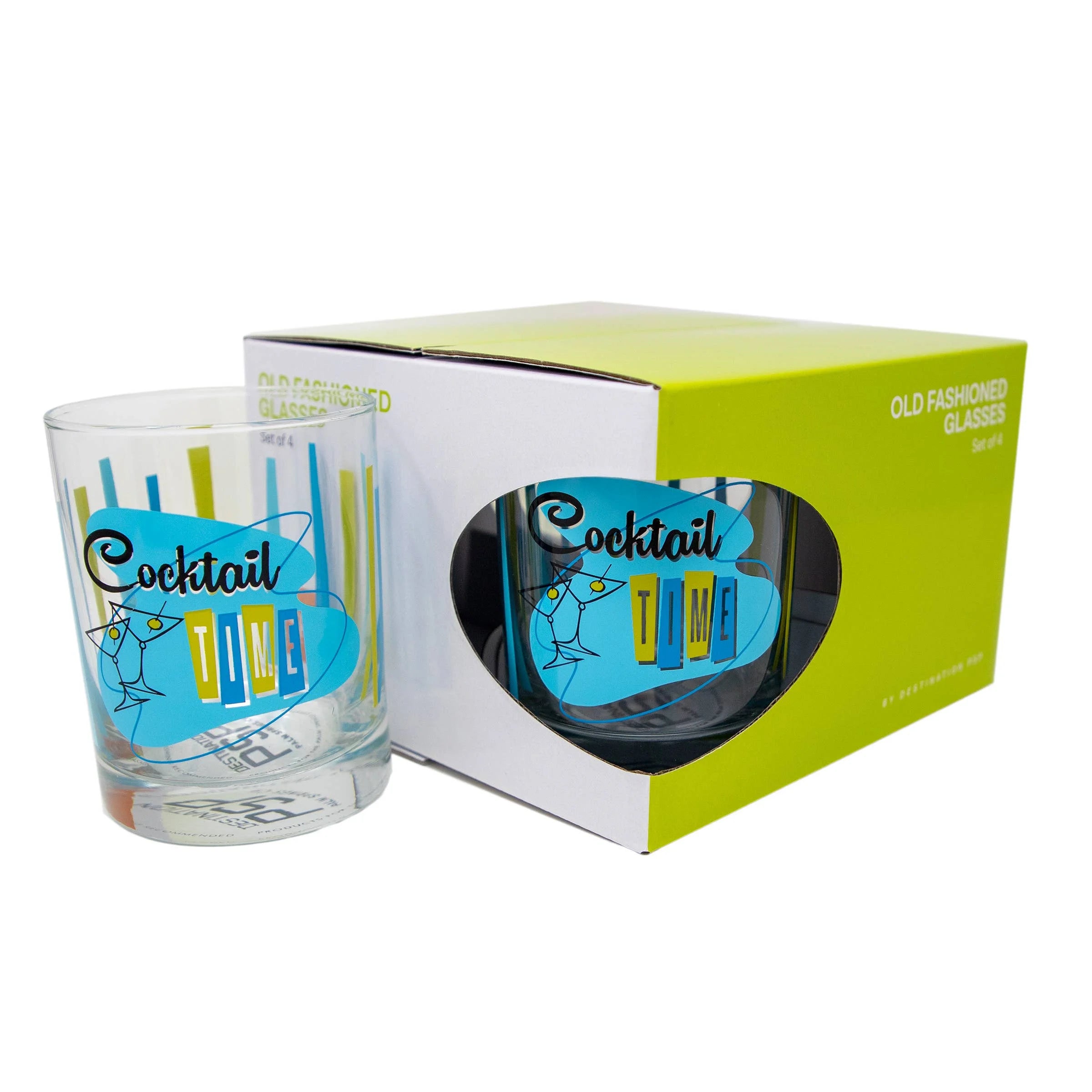 Cocktail Time Old Fashioned Glass Set of 4 - 11oz Blue Green