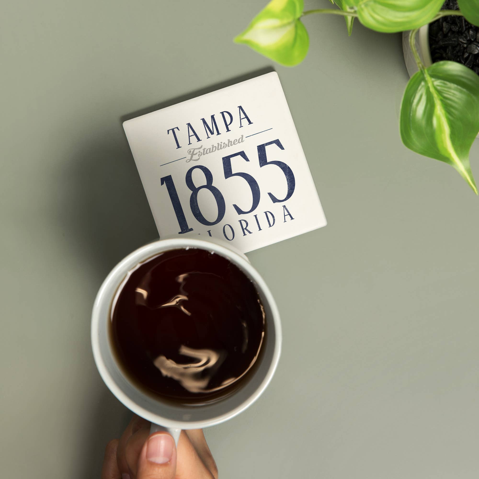 CERAMIC COASTER Tampa, Florida, Established Date (Blue)