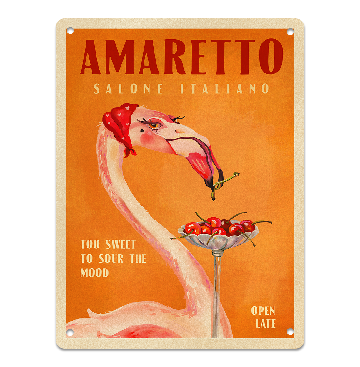 Art Deco Amaretto Flamingo Wall Sign. Vintage Italy Bar Art