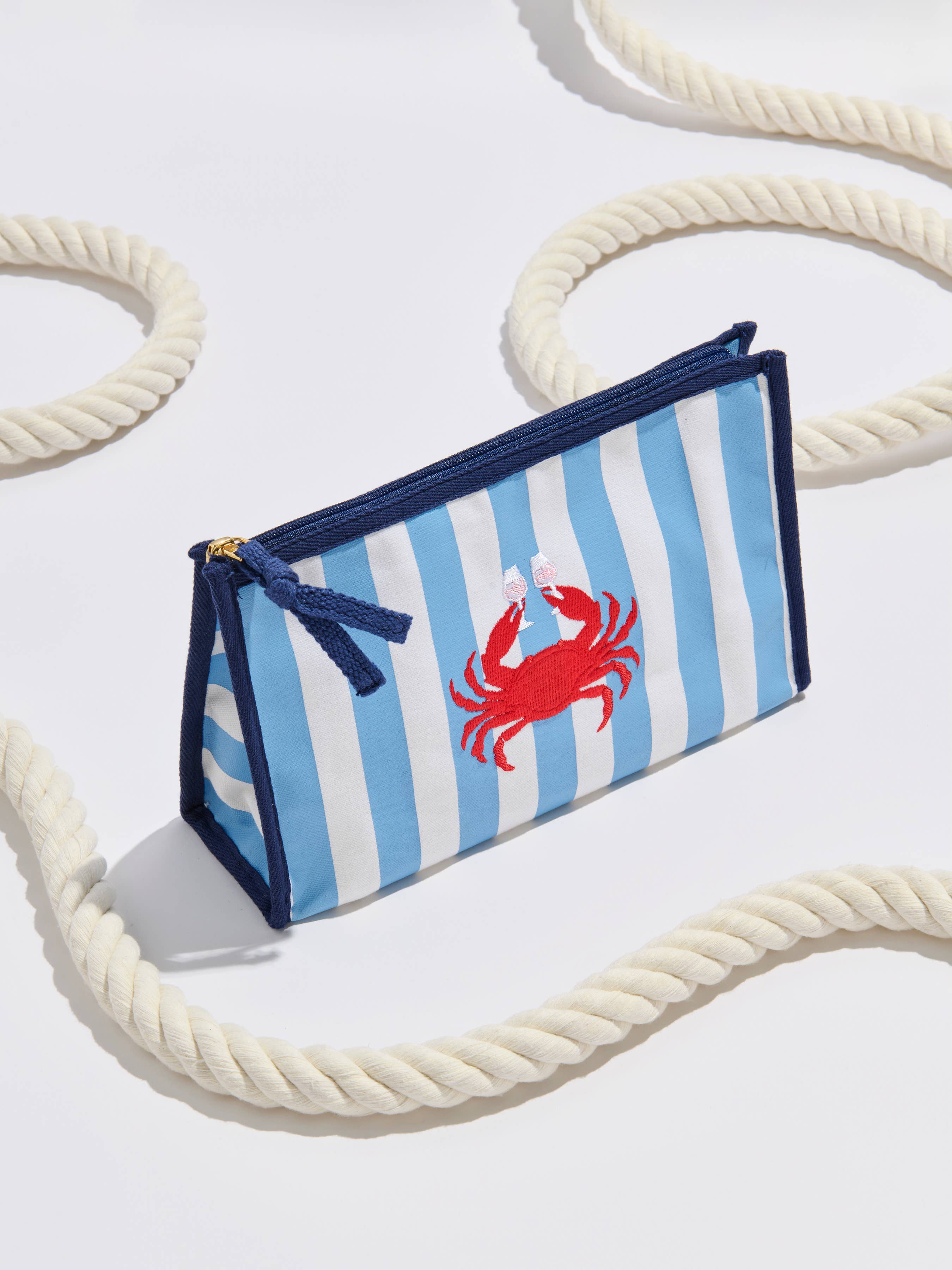 CRAB & ROSÉ ZIP POUCH,BLUE