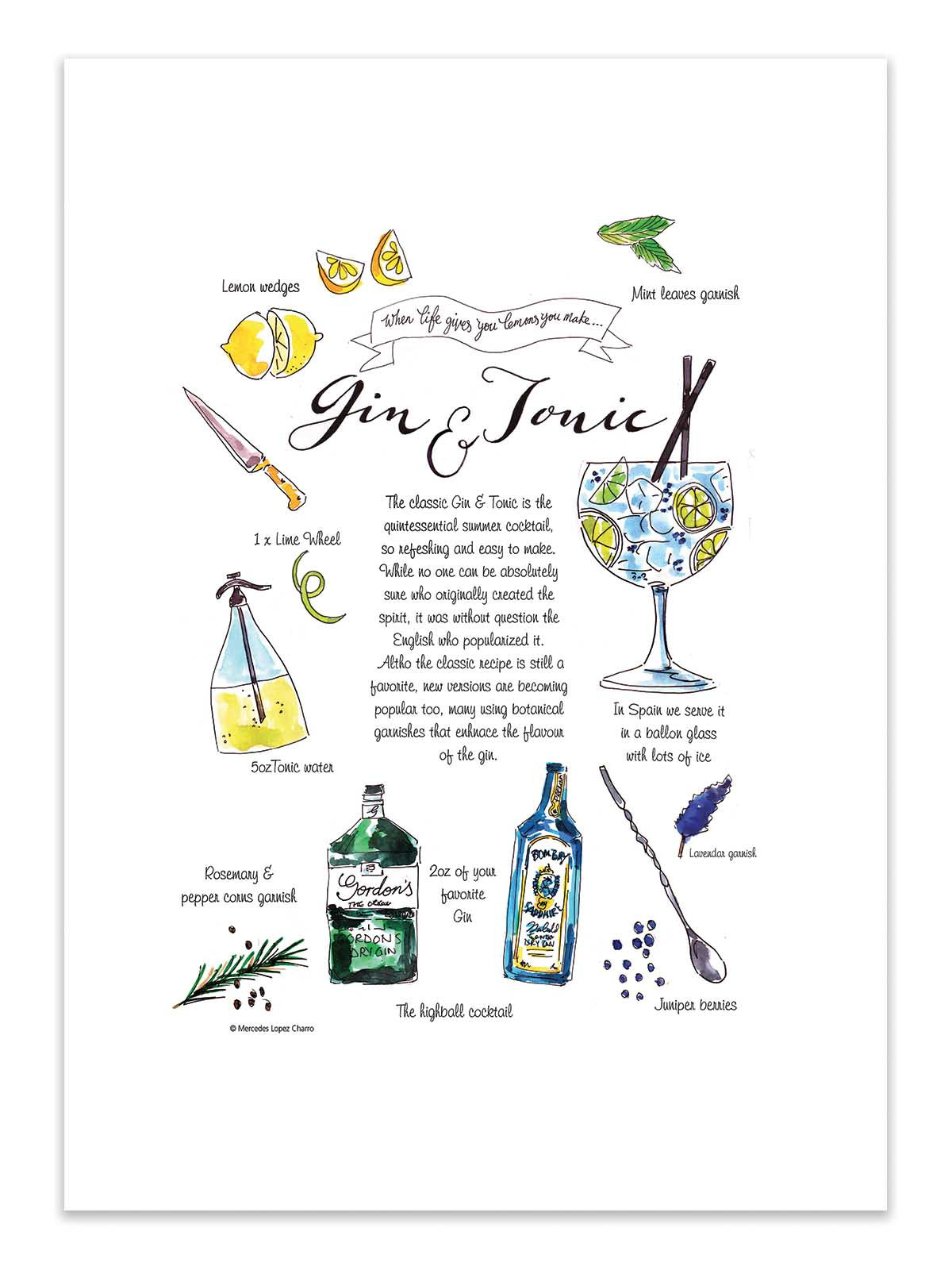 Affiche - Gin Tonic cocktail - Mercedes Lopez Charro