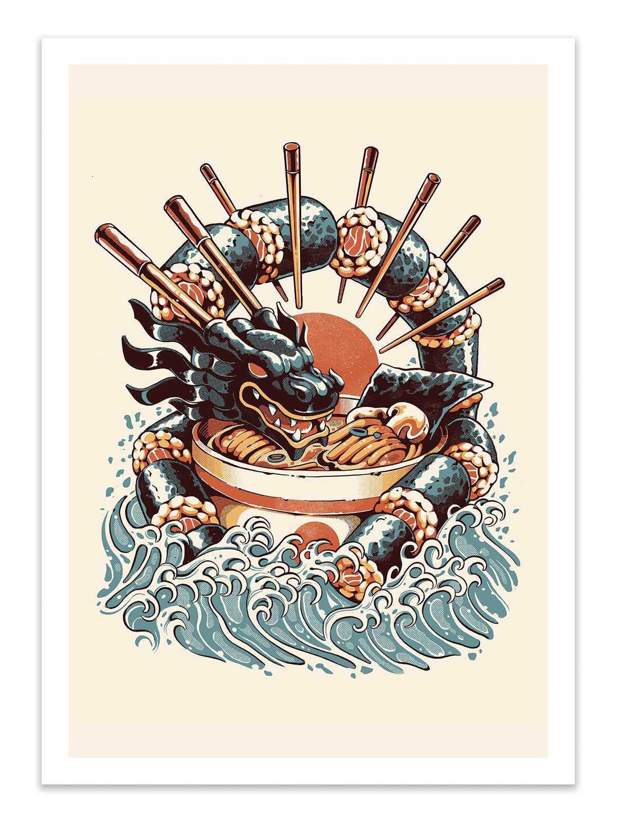 Art Poster - Sushi and Ramen Dragon - Ilustrata