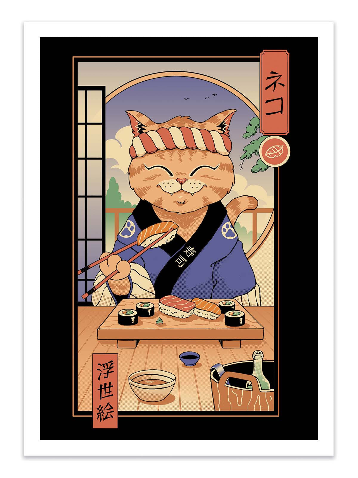 Art poster - Sushi cat in Edo - Vincent Trinidad