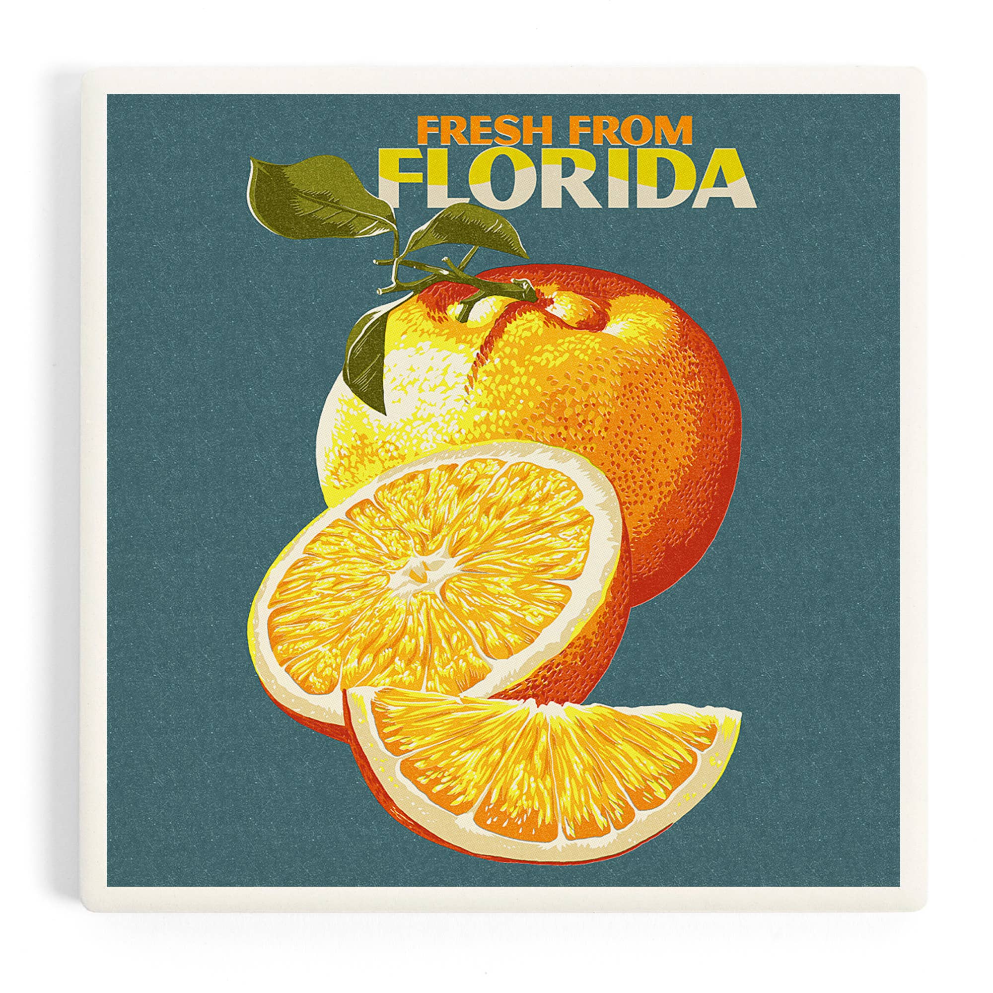 CERAMIC COASTER Florida, Fresh Oranges, Letterpress