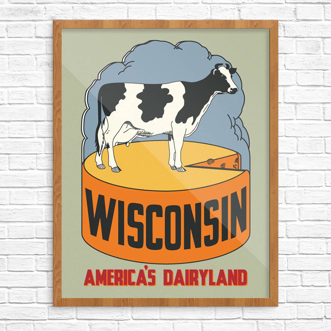 11" x 14 Wisconsin Dairyland Cow & Cheese Wheel Print