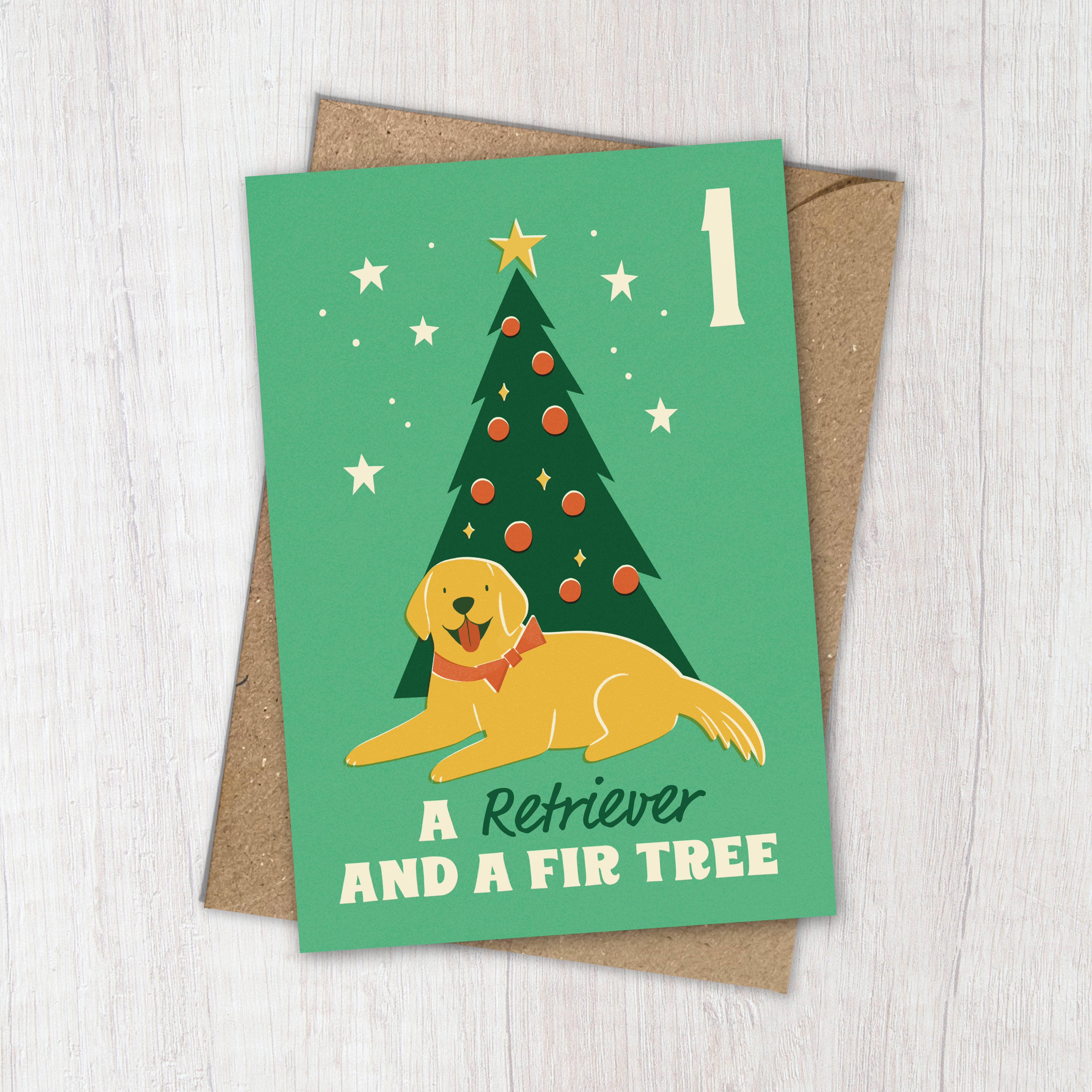 Golden Retriever | Fun & Retro Dog Recycled Christmas Card