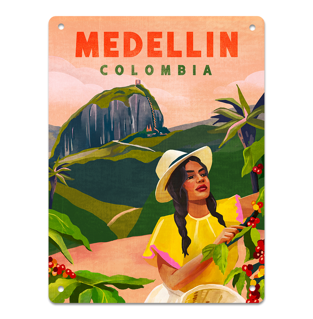 Medellin, Colombia Cool Vintage Travel Art Aluminum Sign