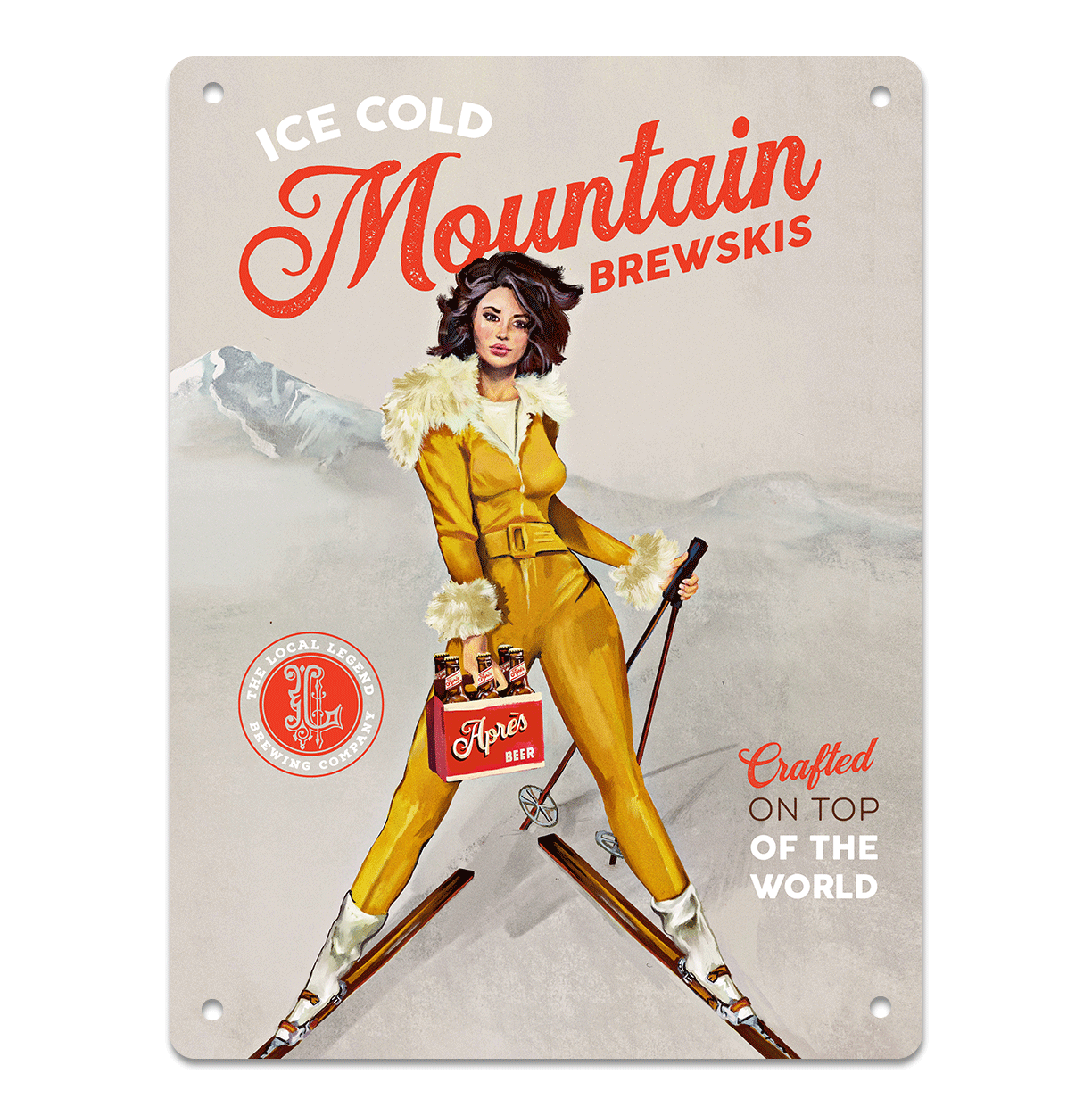 Vintage Ski Art Print. Retro Pinup Girl Skiing Beer Bar Sign