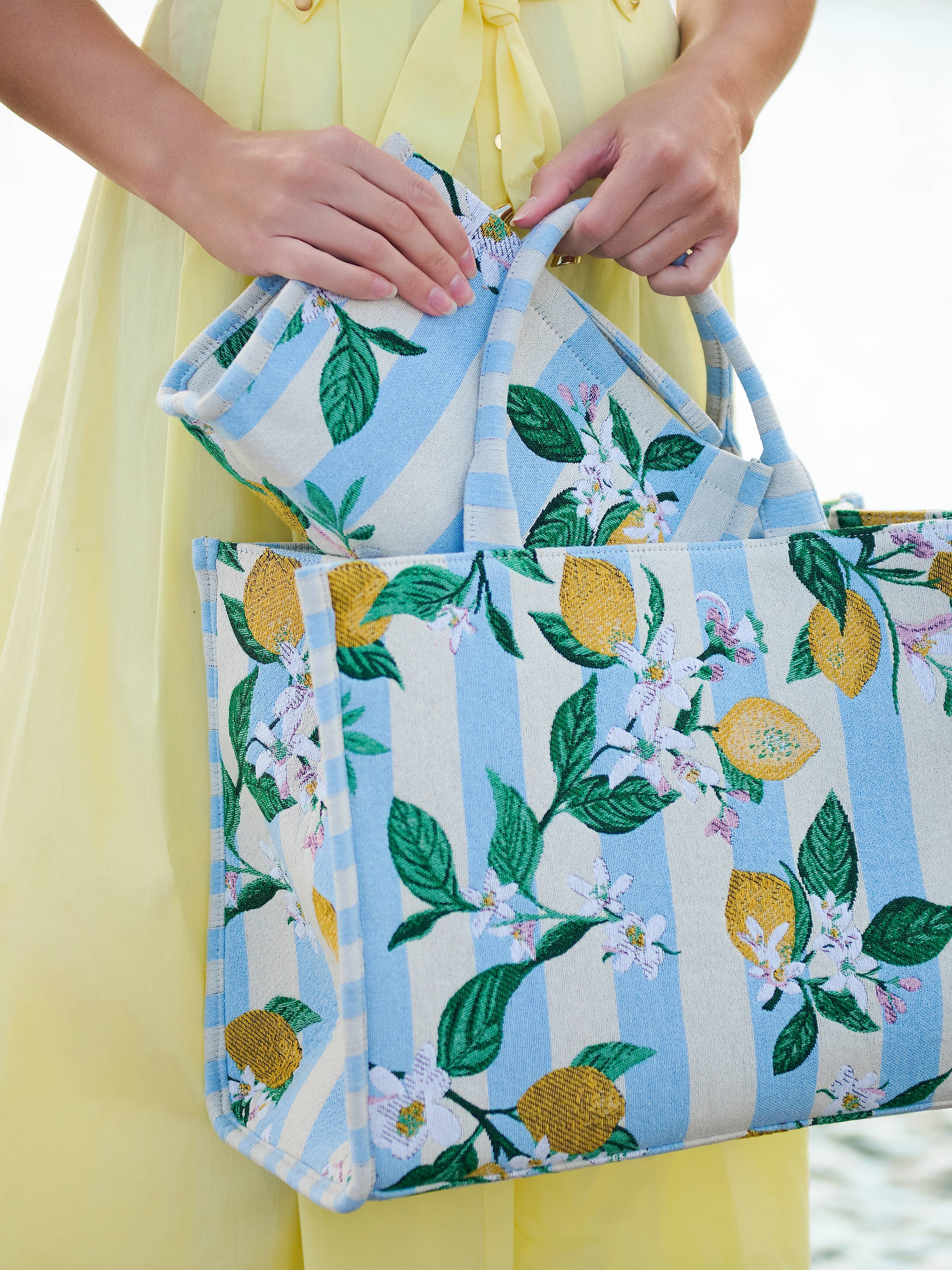 LEMON STRIPE JACQUARD WRISTLET POUCH,BLUE