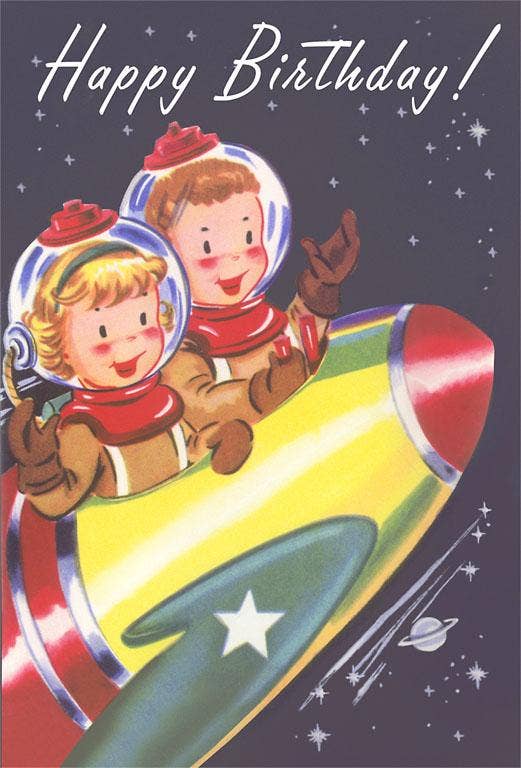 Art Print HB-423 Happy Birthday, Kids in Rocketship
