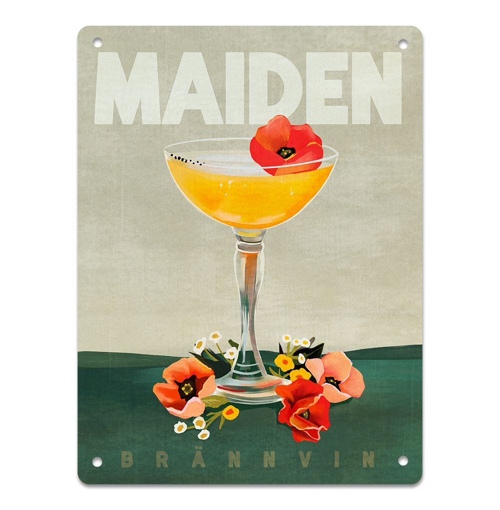 Brännvin Maiden Cocktail Art: Colorful 14 x 10.5" Metal Sign