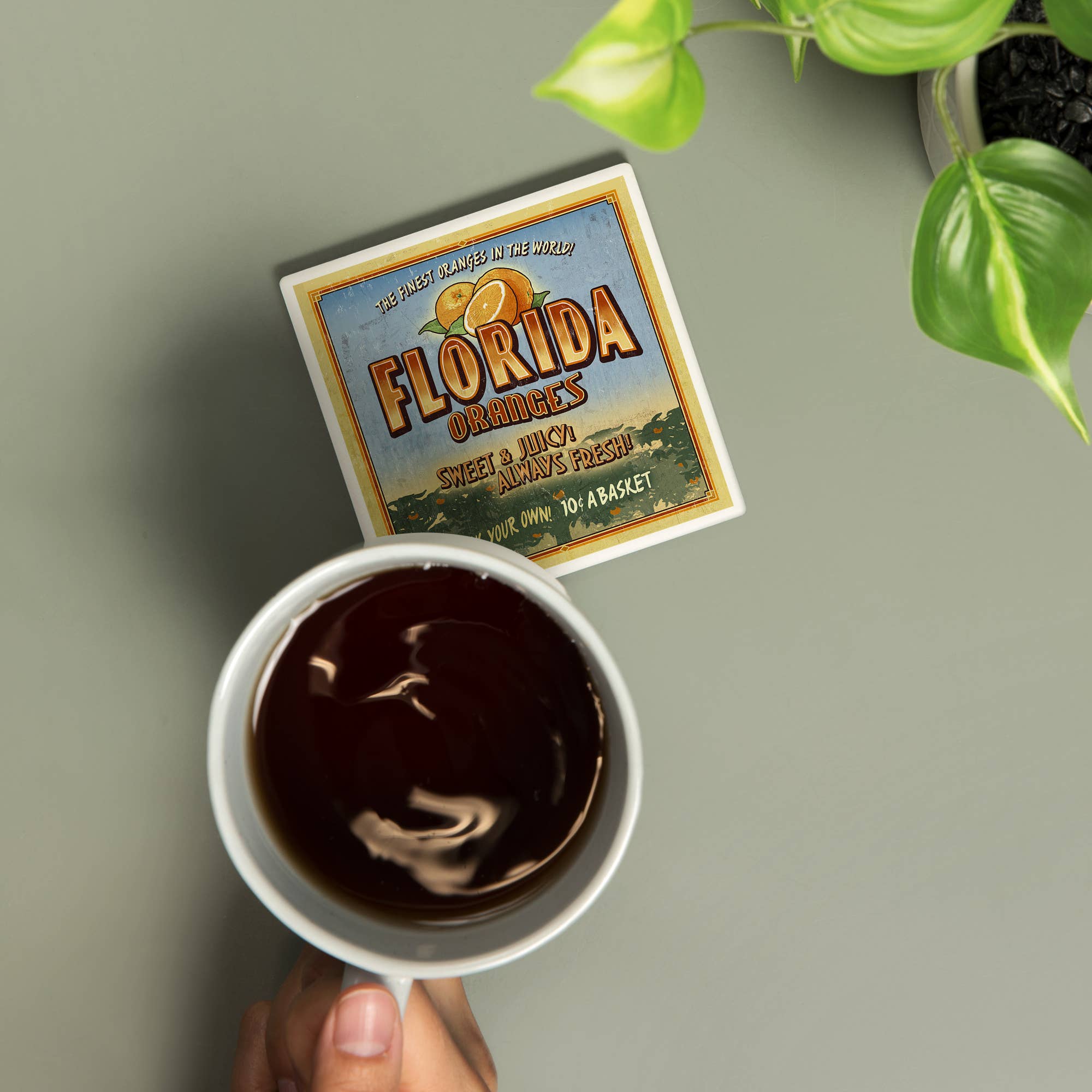 CERAMIC COASTER Florida, Orange Orchard Sign